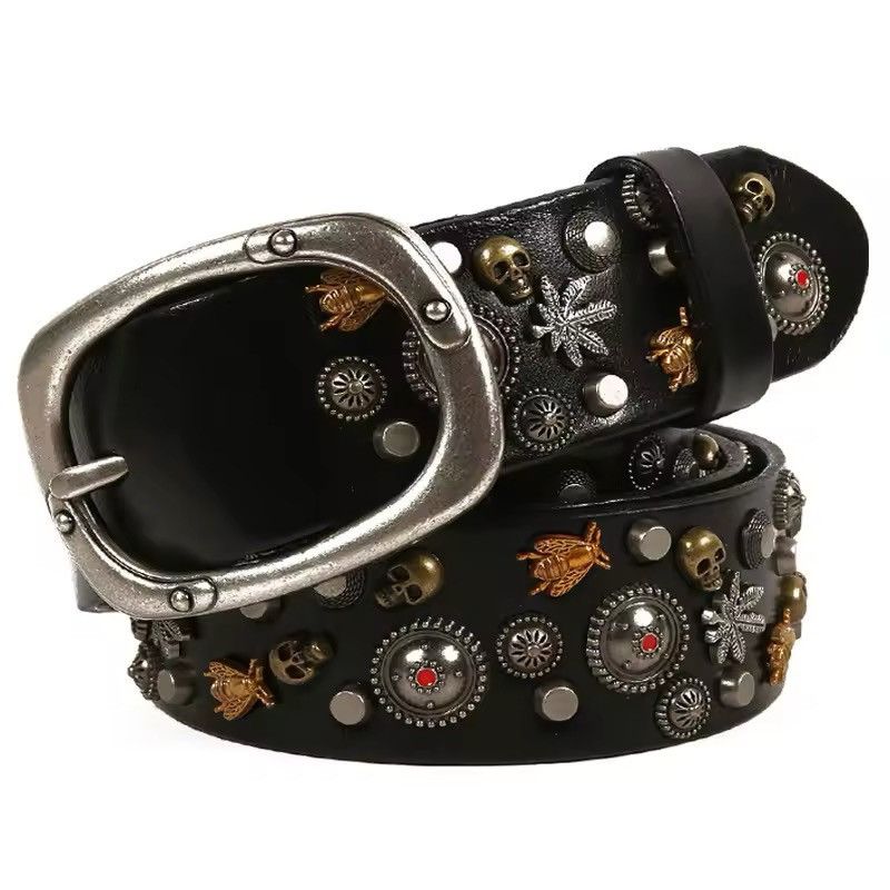 Leather Gothic Punk Skull Skeleton Cow Leather Belt Size ONE SIZE - 1 Thumbnail