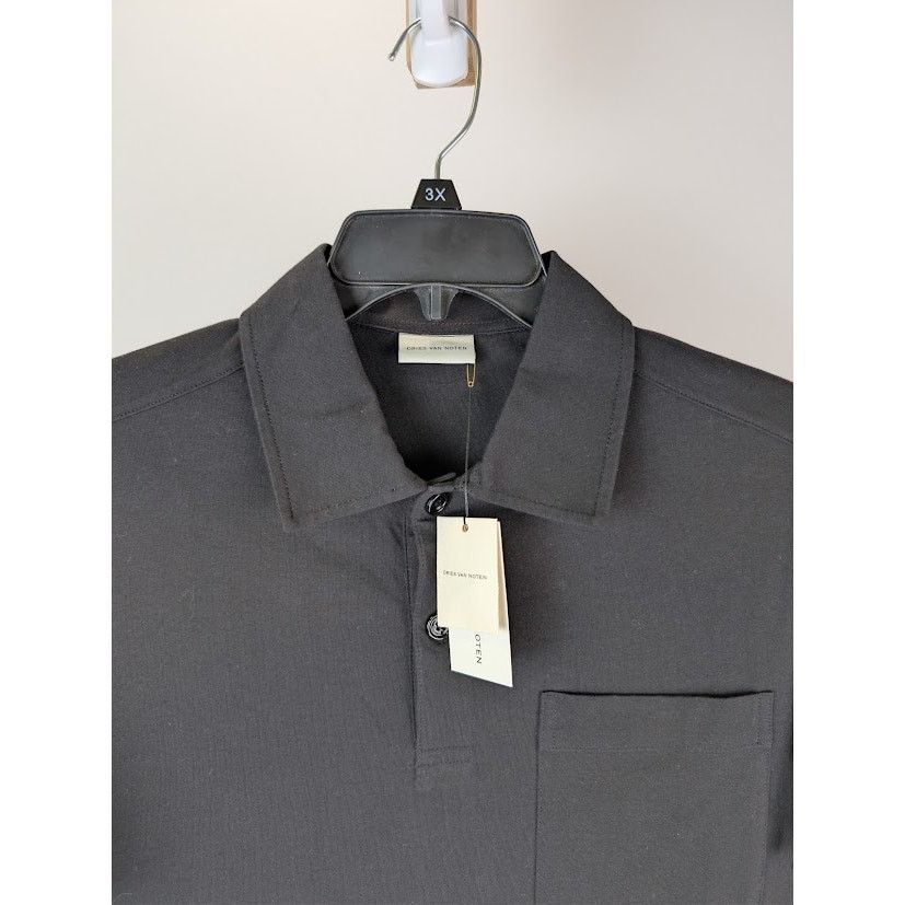 Dries Van Noten o1rshd1 Men's Solid Polo Shirt in Black Size US M / EU 48-50 / 2 - 7 Thumbnail