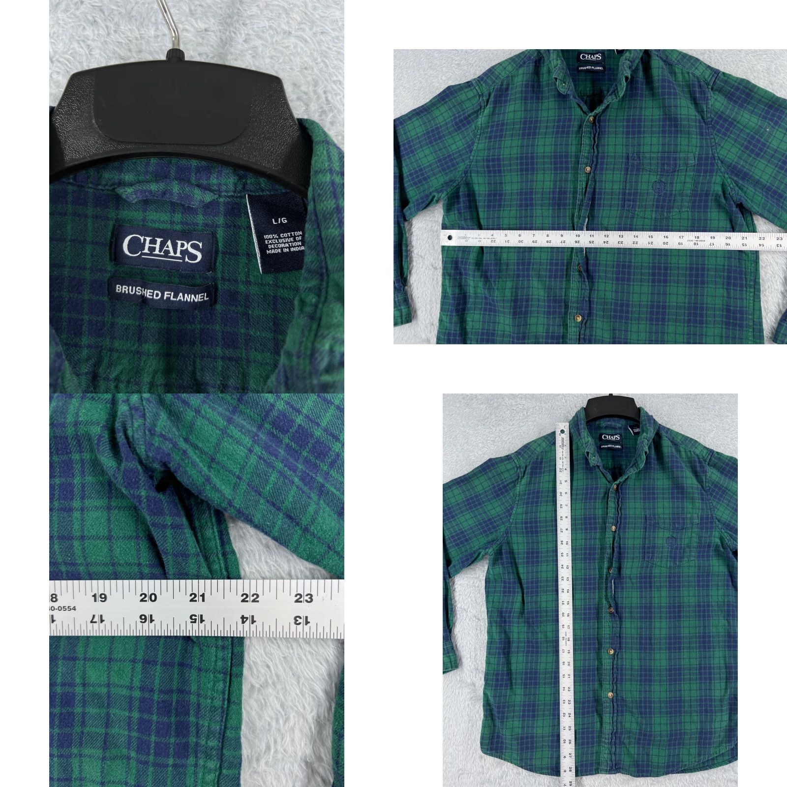 Chaps VINTAGE Chaps Shirt Mens Large Blue Green Plaid Cotton Flannel Button-Up Long Sleeve Casual Workwear with Pockets Size US L / EU 52-54 / 3 - 8 Thumbnail