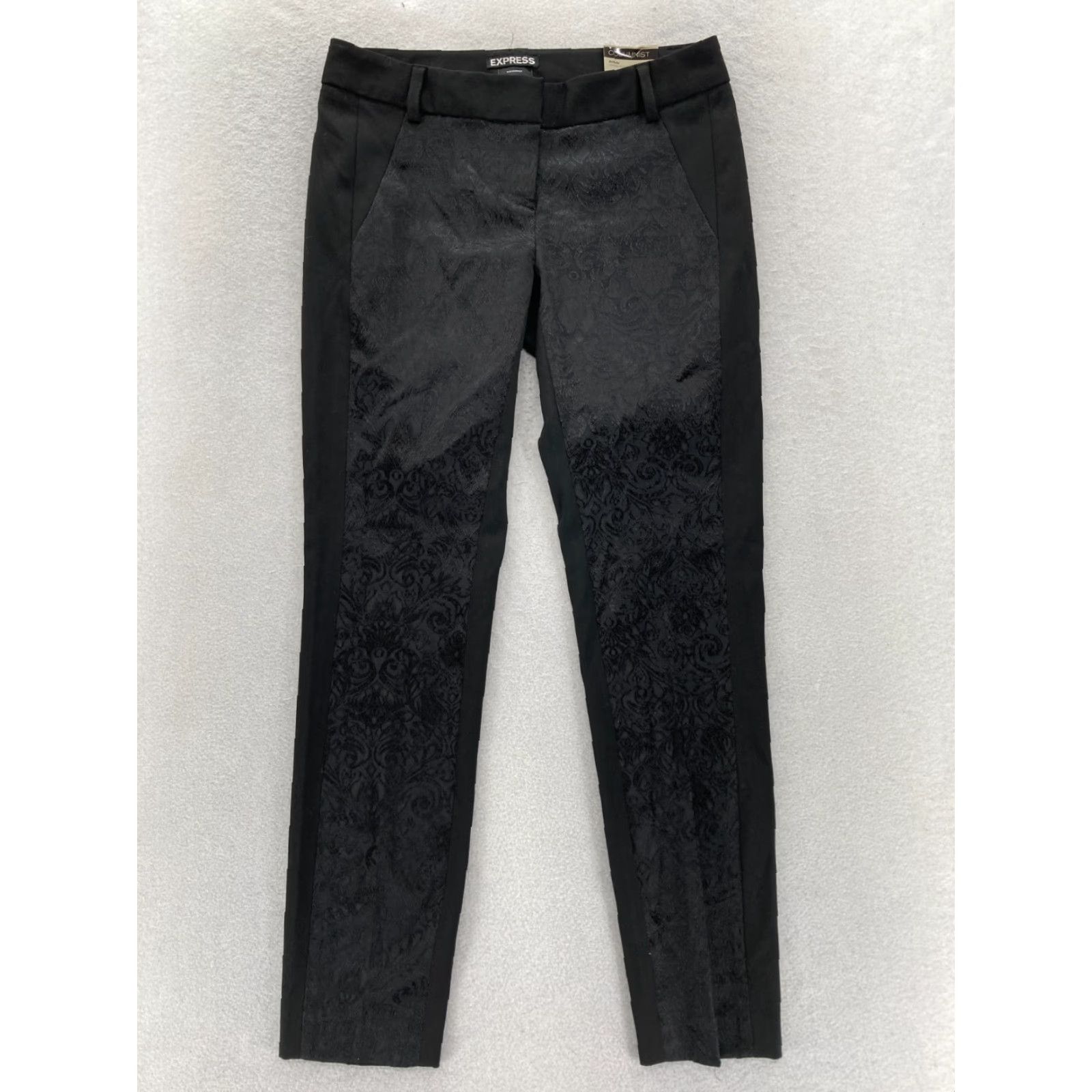 Express Express Columnist Ankle Pants Women's 00 Black Damask Stretch Career Office NWT Size 27" / US 4 / IT 40 - 2 Thumbnail