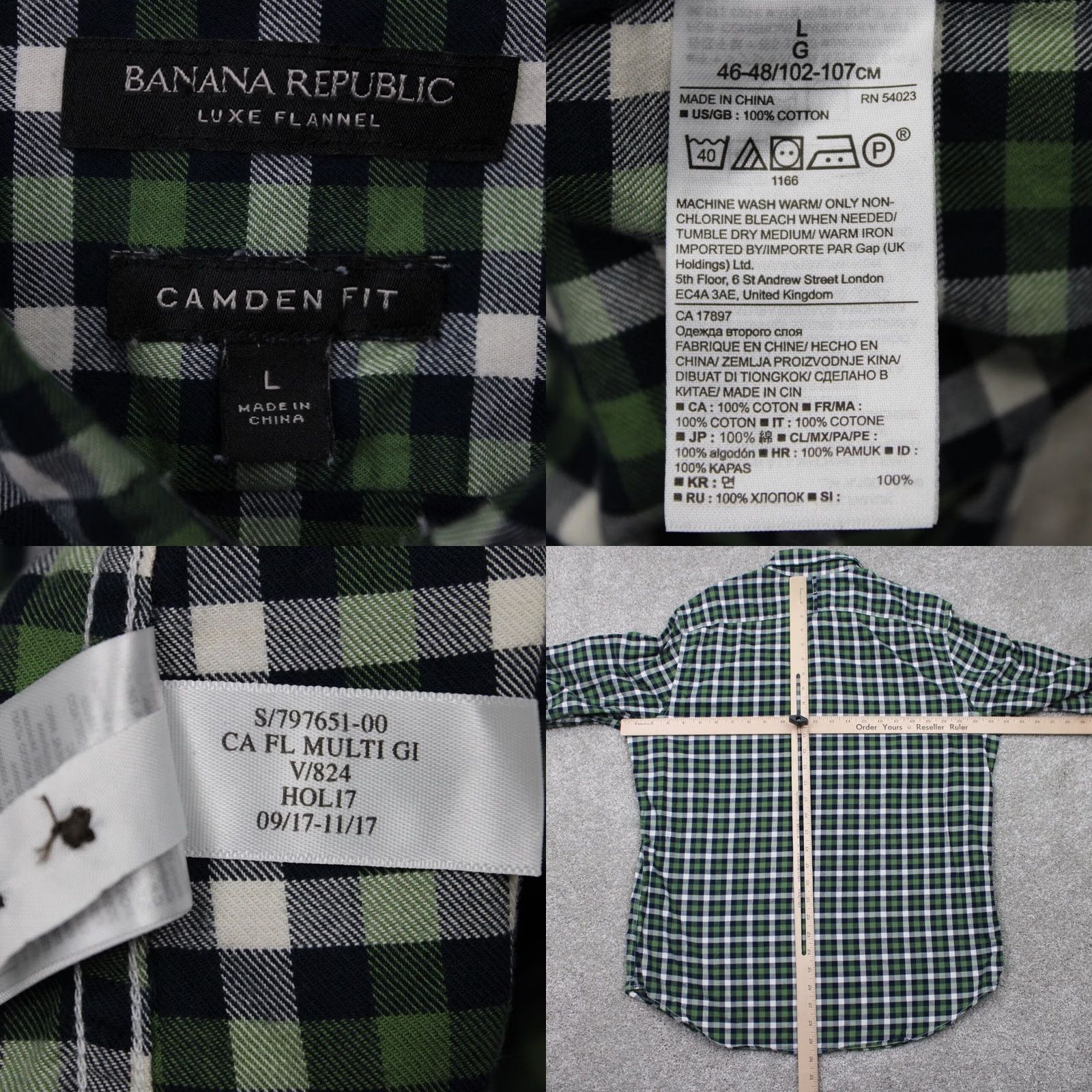 Banana Republic Banana Republic Luxe Flannel Shirt Mens Large Green/Black Camden Fit Cotton L/S Size US L / EU 52-54 / 3 - 8 Thumbnail