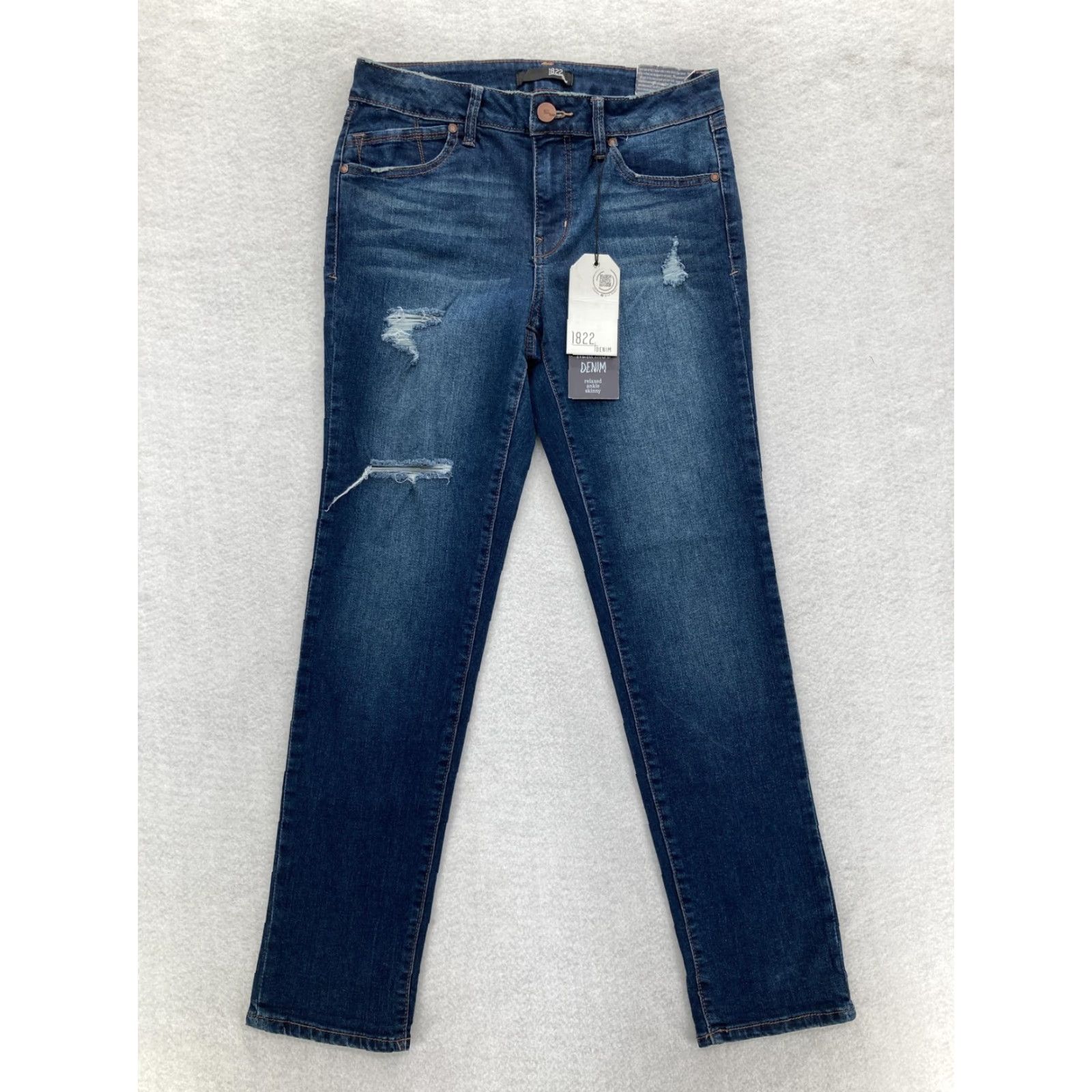 Vintage 1822 Denim Jeans Womens 8 Blue Relaxed Ankle Skinny Distressed Stretch Grunge Size 30" / US 8 / IT 44 - 2 Thumbnail