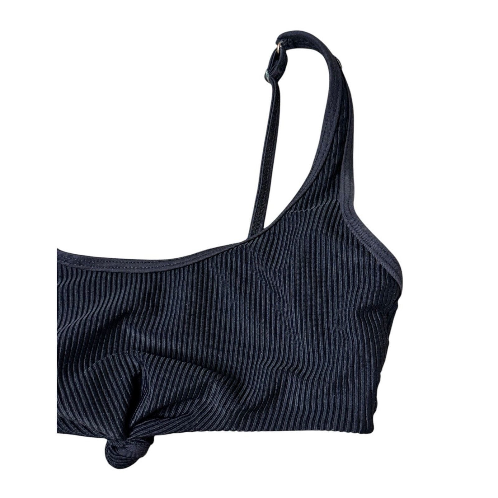 Other FRANKIES BIKINIS Black Ribbed Knotted Scoop Neck Greer Top Size ONE SIZE - 5 Thumbnail