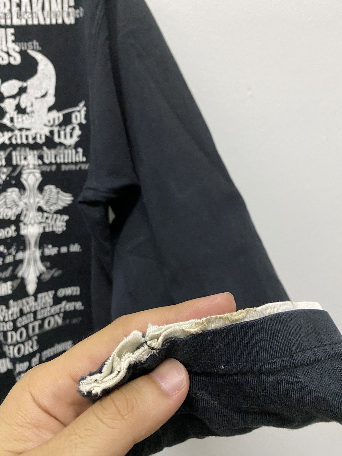 If Six Was Nine Distressed Japanese Design Skull Cross Poem Punk Style Tee Size US M / EU 48-50 / 2 - 6 Thumbnail
