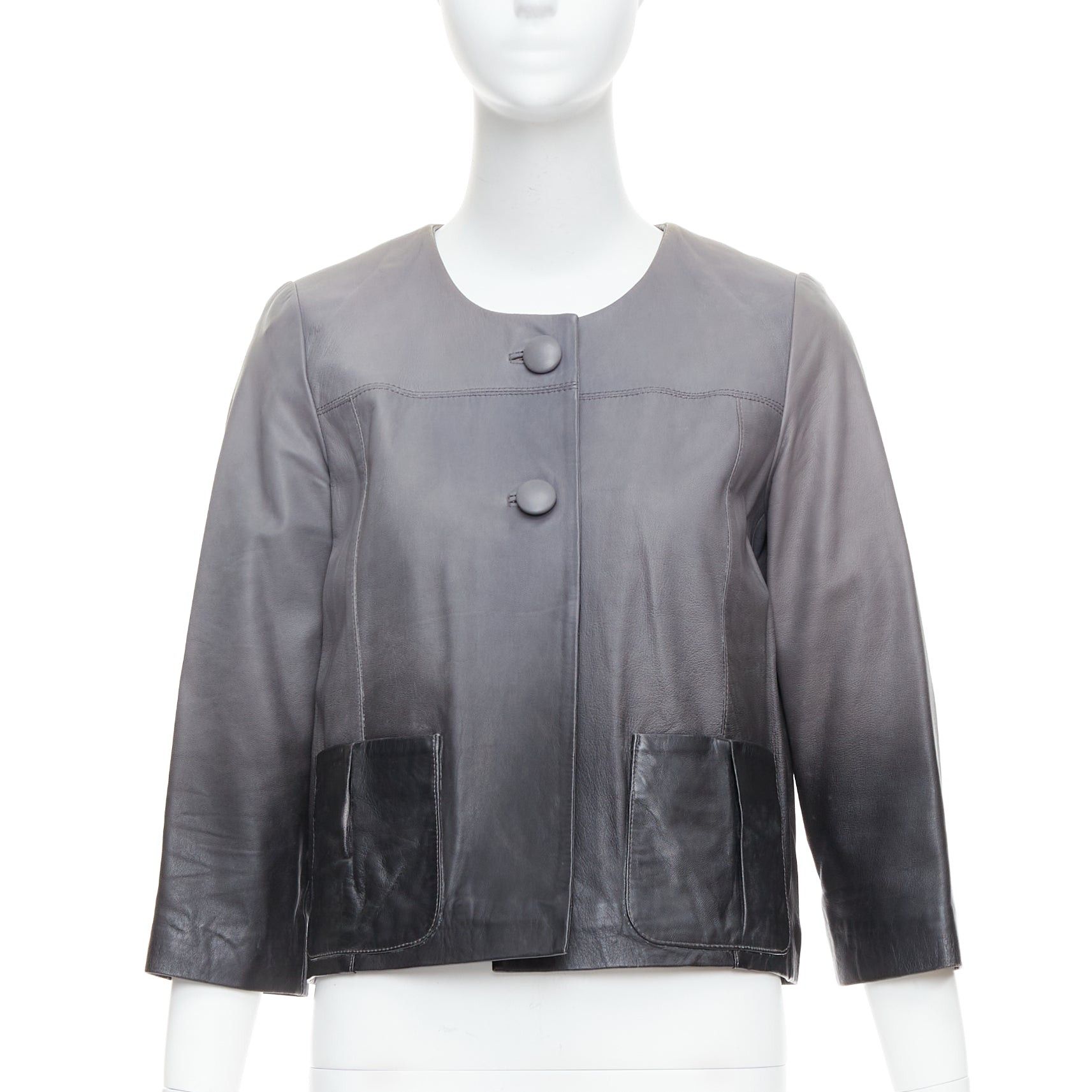 Maje MAJE Bokio grey black ombre lambskin leather flare jacket FR1 Size S / US 4 / IT 40 - 1 Thumbnail