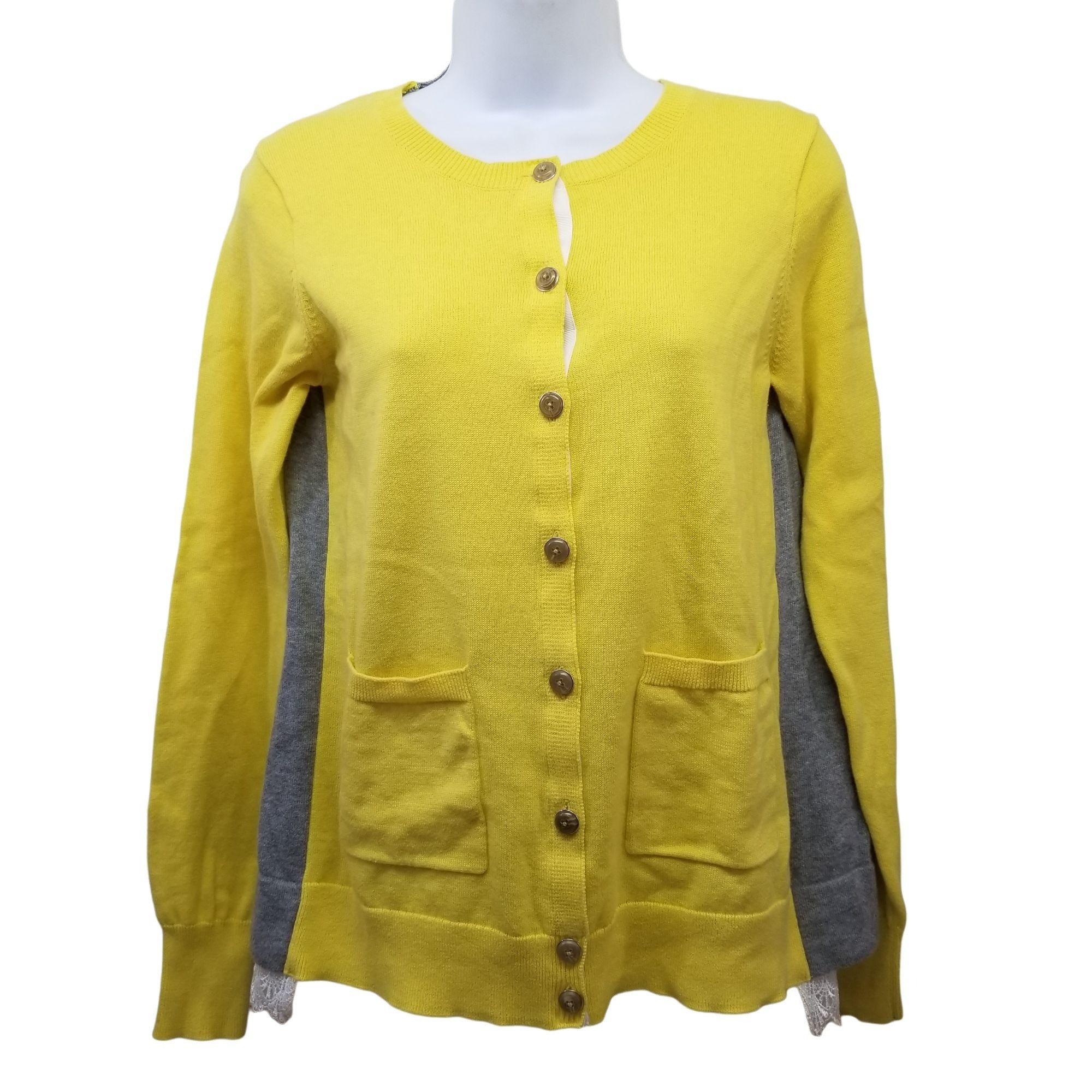 Other Cabi S BELLE Cardigan Yellow Cream Lace Gray Mixed Knit Swea Size S / US 4 / IT 40 - 2 Thumbnail