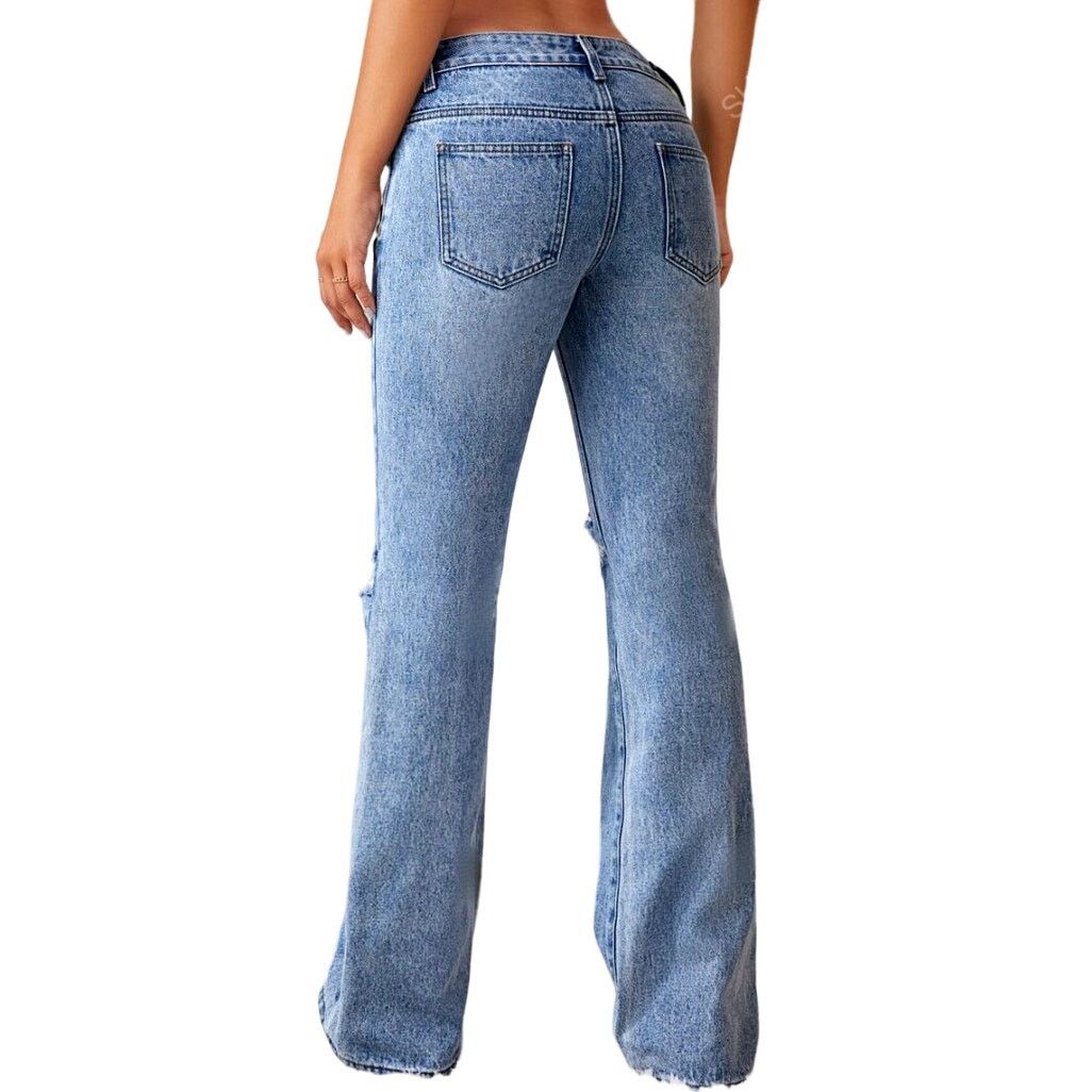 Shein Essnce Ripped Bootcut Leg Jeans in Blue, Size S/4 Size 27" / US 4 / IT 40 - 2 Thumbnail