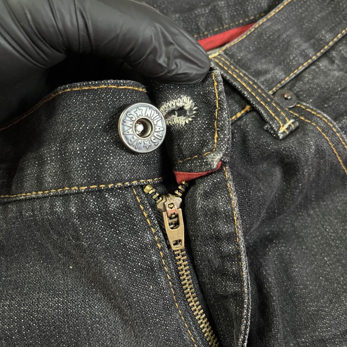 Japanese Brand Nylaus Japanese Motorcycle Dark Wash Distressed Biker Denim Size US 33 - 7 Thumbnail