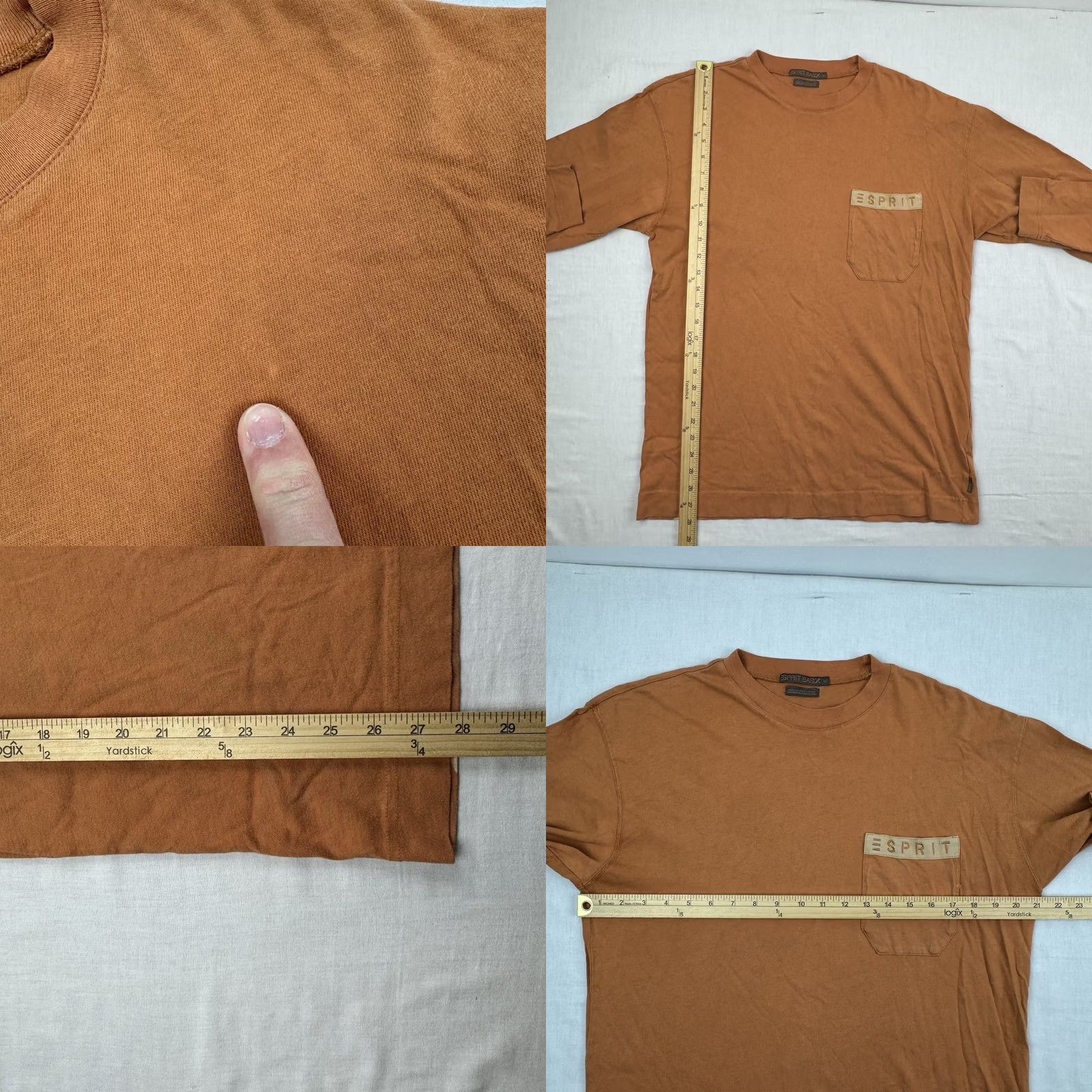 Esprit VINTAGE Esprit Long Sleeve Shirt Adult Medium Pocket Logo Hipster 80s 90s Shirt Mens Orange Cotton Crew Neck 90s Hipster Logo Pocket Size US M / EU 48-50 / 2 - 8 Thumbnail