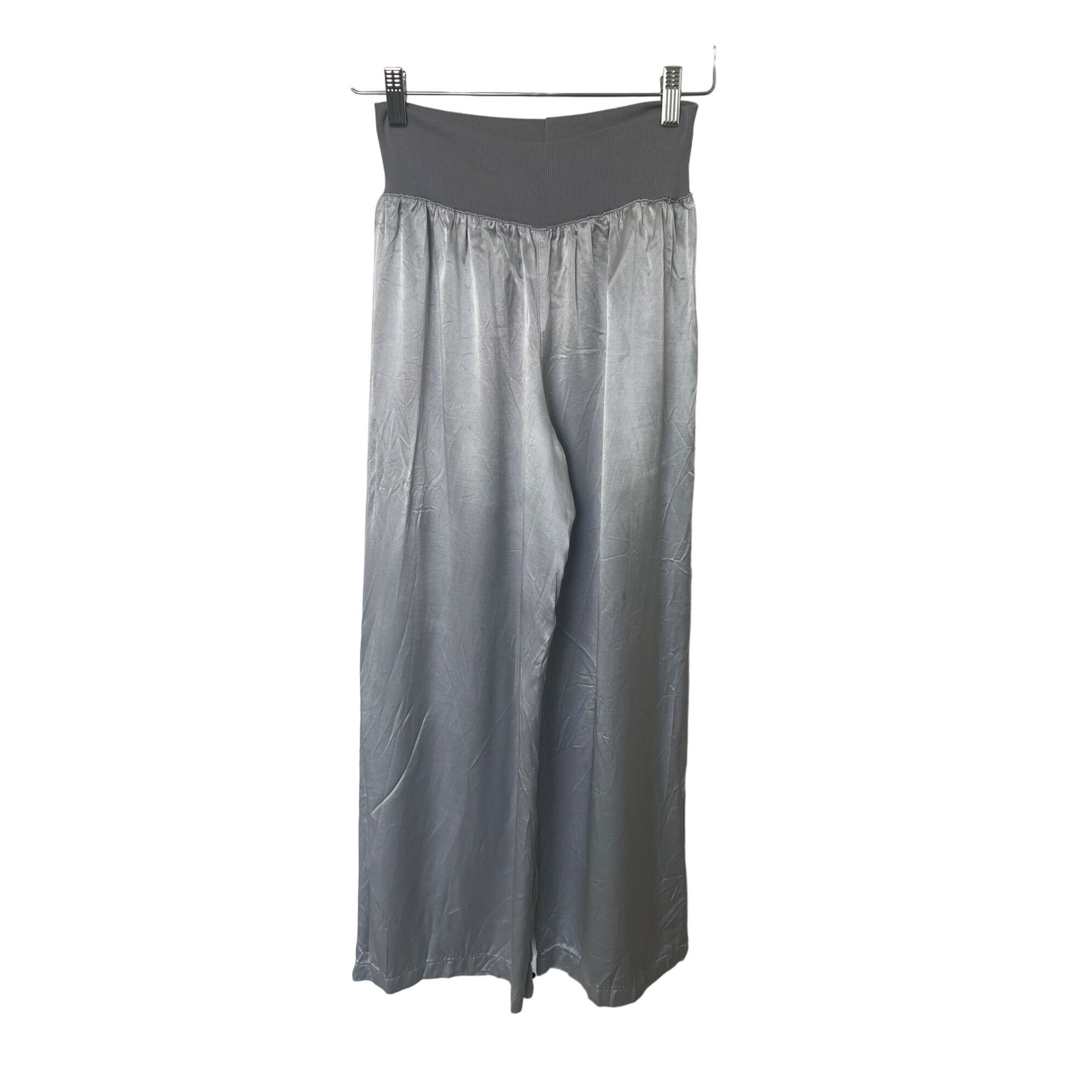 Other PJ Harlow Lola Silver Wide-Leg Satin Lounge Pants Size 26" / US 2 / IT 38 - 3 Thumbnail