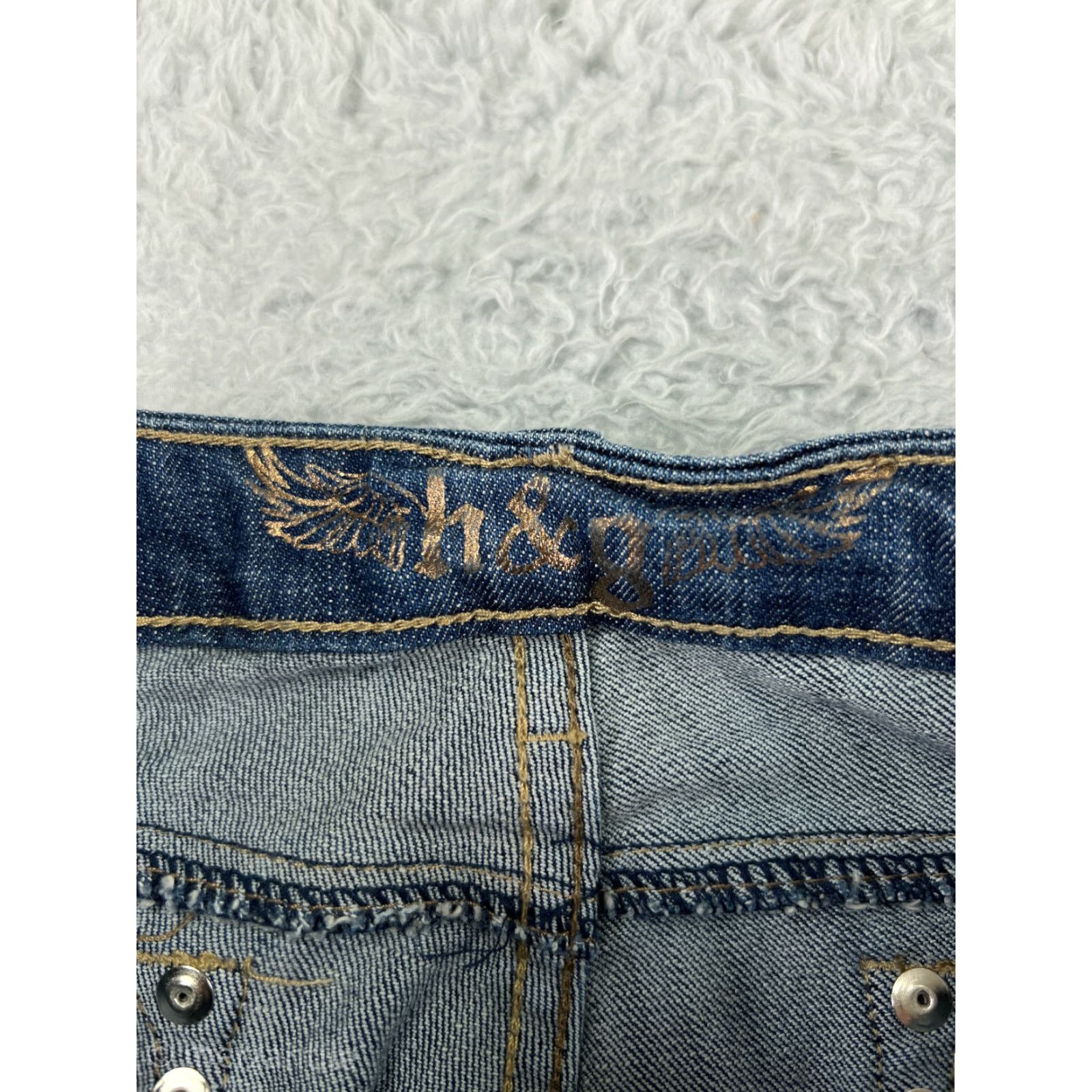 Vintage H&G Jeans Womens 7 Blue Denim Bootcut Distressed Embroidered 5-Pocket Cotton Blend Regular Blue 1900s? Size 28" / US 6 / IT 42 - 4 Thumbnail