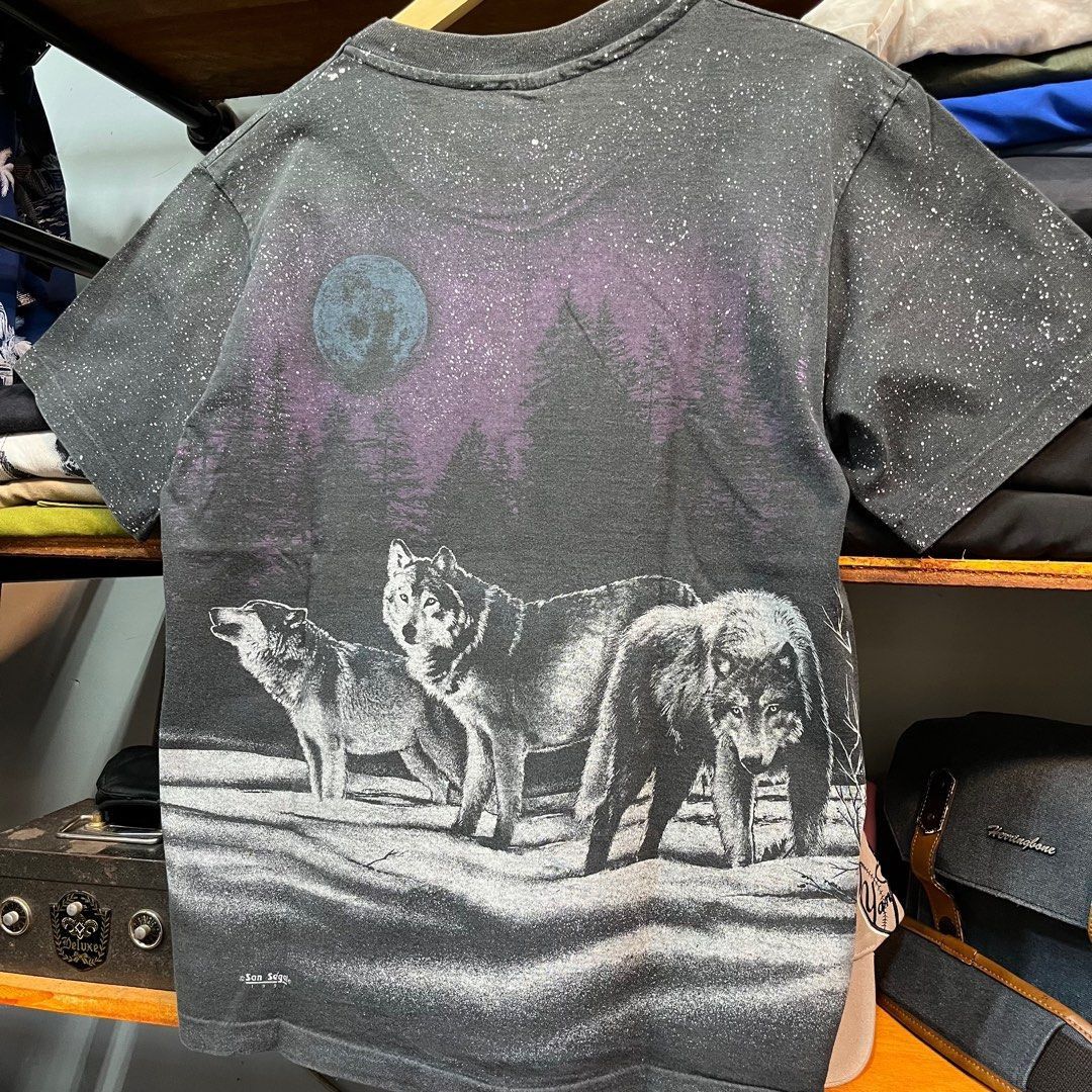 Vintage 1991 SAN SEGAL AOP Wolf Faded Tee Size US M / EU 48-50 / 2 - 5 Thumbnail
