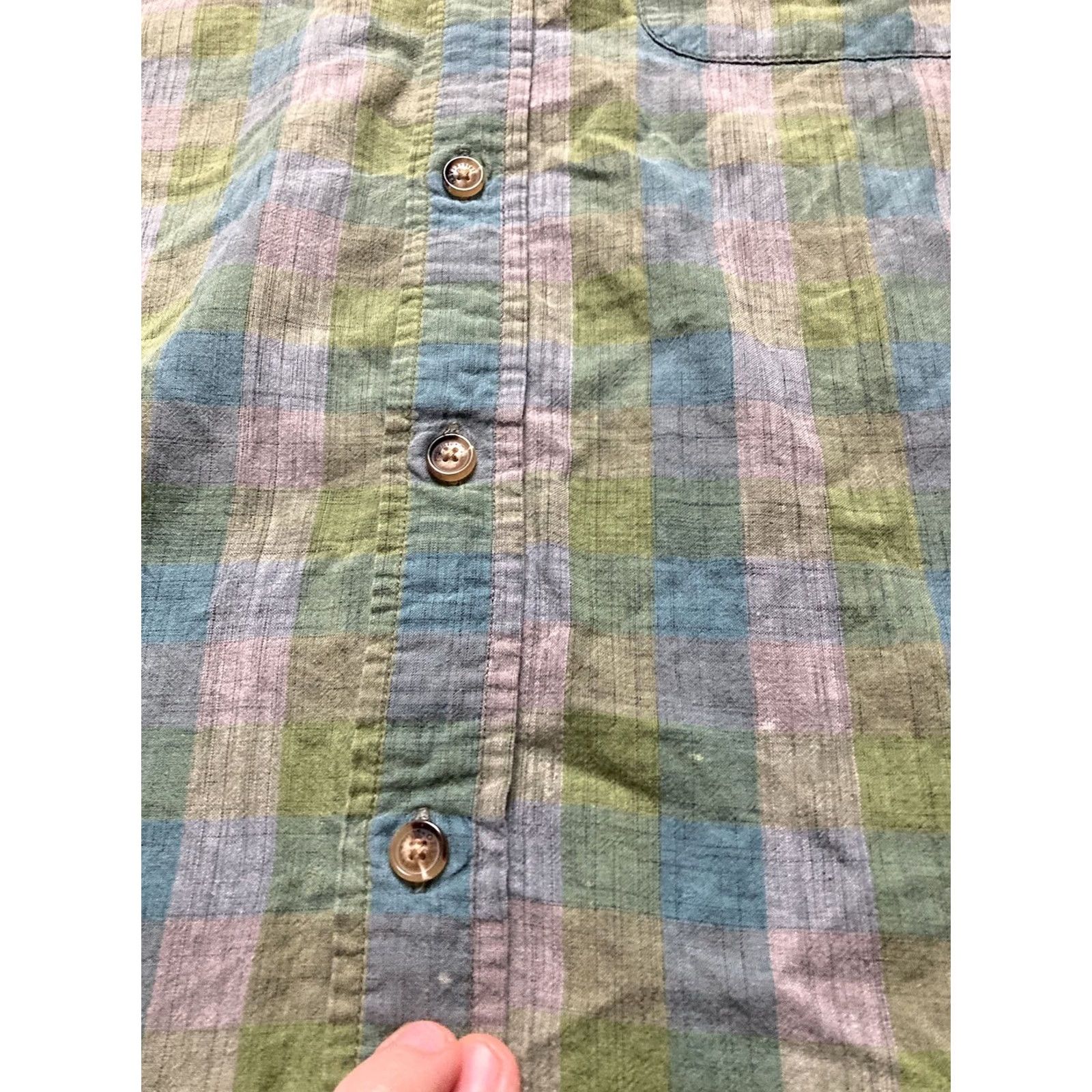 Orvis Orvis Shirt Button-Up Short Sleeve Plaid Linen Multicolor Large Men’s Sz L Green Blue Button-Down Collar Mens Size US L / EU 52-54 / 3 - 7 Thumbnail