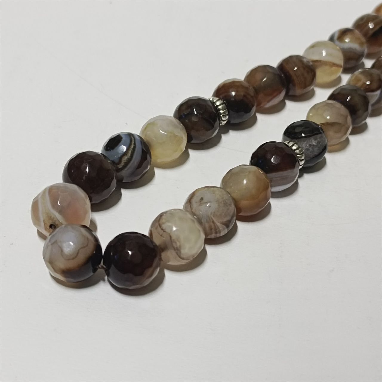 33 agate stone prayer beads silver crescent charms tassel