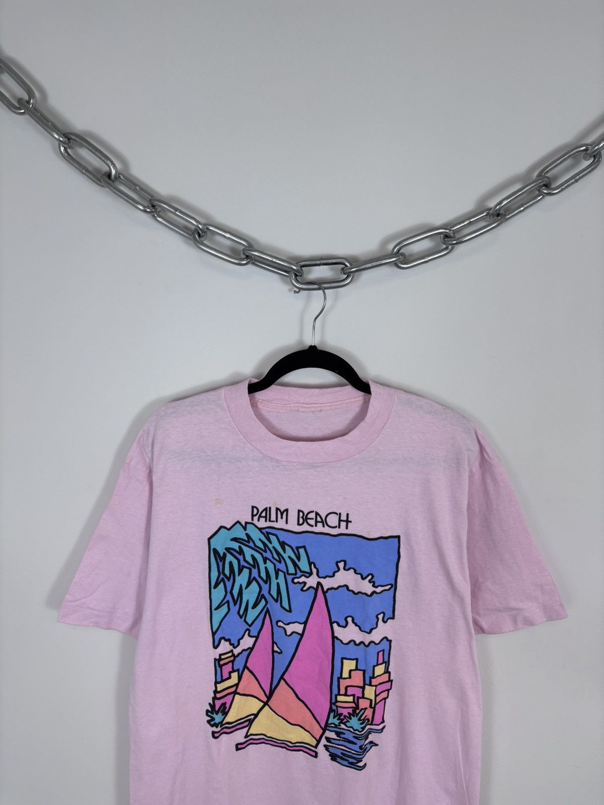 Vintage Vintage 1990s Palm Beach USA Big Graphic Pink T-Shirt Tee Size US L / EU 52-54 / 3 - 2 Thumbnail