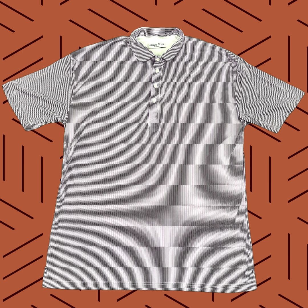 CO Collars & Co Dress Collar Polo Shirt Mens 2XL Purple White Striped Work Size 48R - 1 Thumbnail