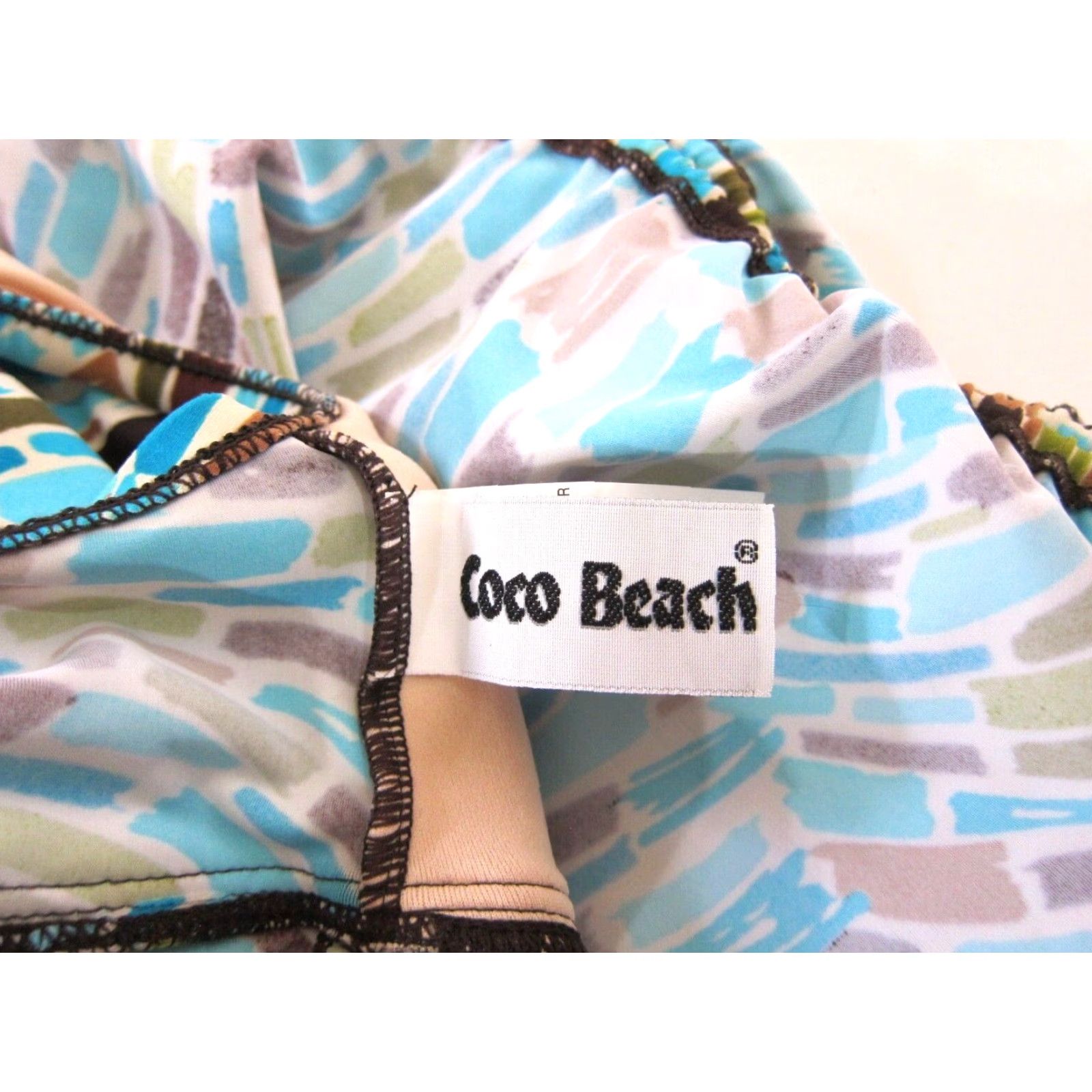 Vintage Coco Beach Blue Tankini Swim Top L Women Abstract Built In Bra Brown Green 34" Bust 30" Waist 23" Shoulder to Bottom Hem Mens? Size L / US 10 / IT 46 - 7 Thumbnail