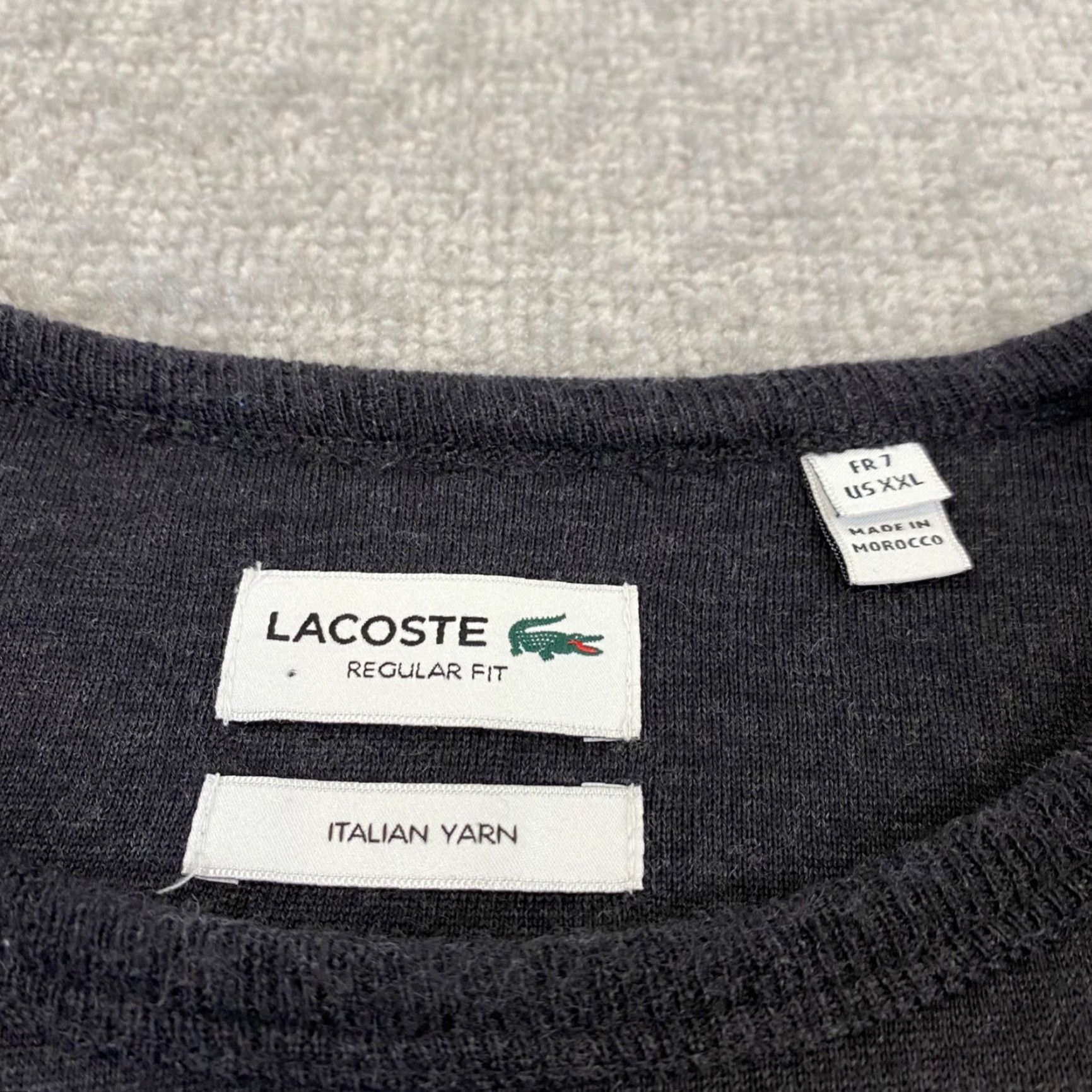 Lacoste LACOSTE Sweater Mens 2XL Charcoal Gray Wool Pullover Jumper Crew Knit Solid Logo Embroidered Size US XXL / EU 58 / 5 - 2 Thumbnail