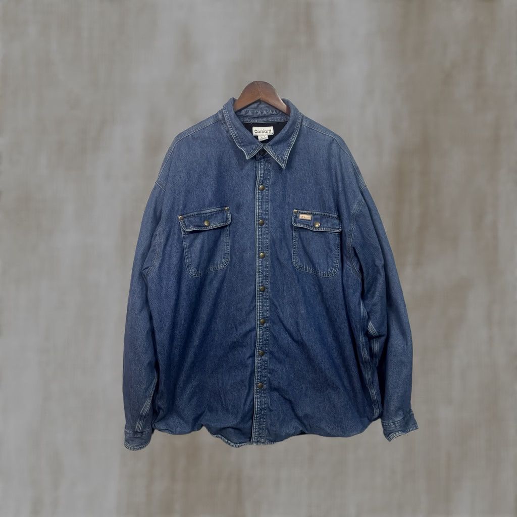 Carhartt VINTAGE Carhartt Chore Jacket Coat Bomber Jacket Blue Plaid 2XL Tall Lined Snap Mens Size US XXL / EU 58 / 5 - 1 Thumbnail