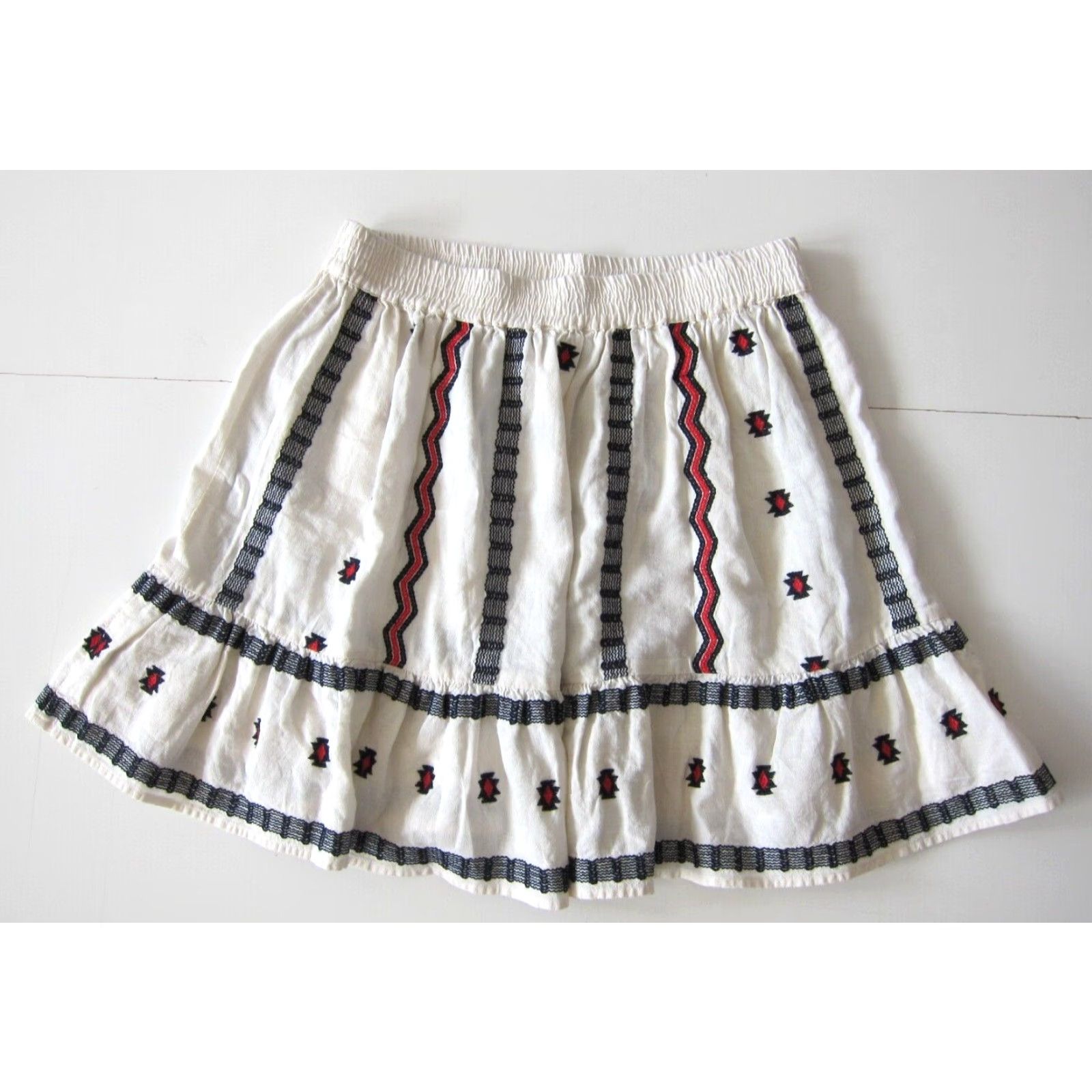 Ann Taylor Ann Taylor Loft Skirt Women S Ivory Peasant Linen Cotton Embroidered Short Small Size 28" / US 6 / IT 42 - 2 Thumbnail