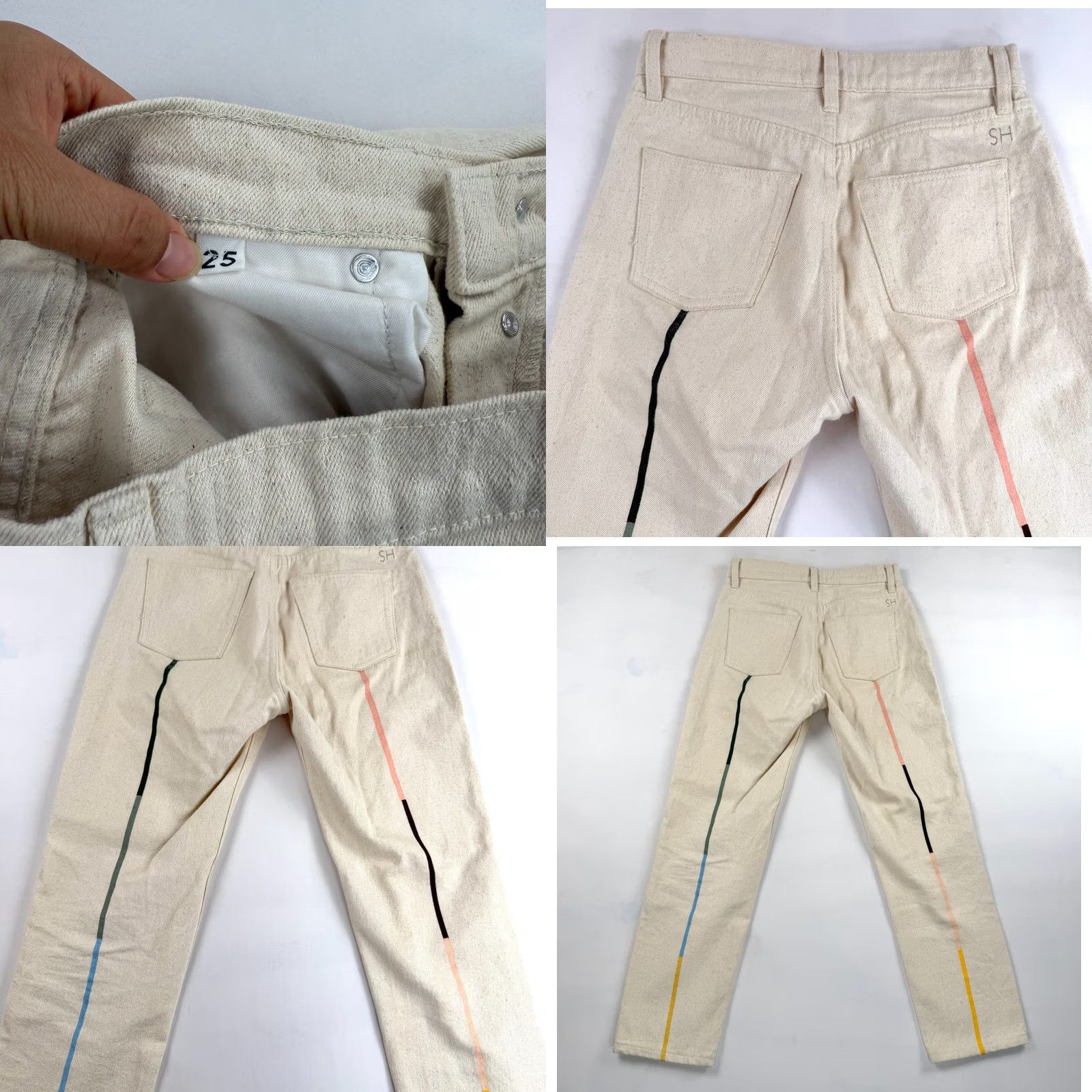 Still Here Still Here Jeans Womens 25 Ivory Bone Striped High Rise Denim Cotton 5-Pocket Logo Button Straight Vintage? Size 42" / US 20 - 9 Thumbnail