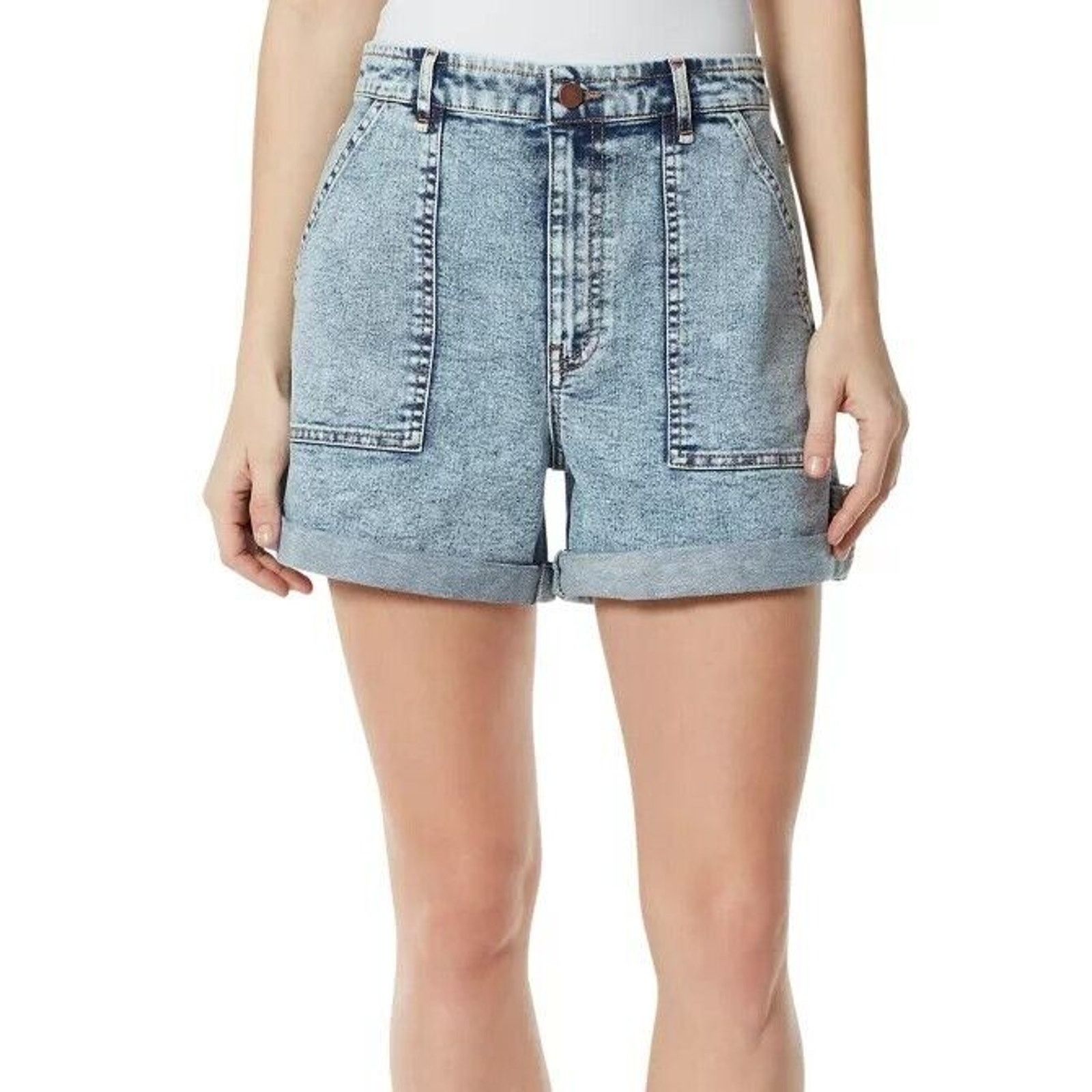 The Unbranded Brand Frayed Women Blue Acid Wash High Rise A-Line Shorts Size 28 Size 28" / US 6 / IT 42 - 1 Thumbnail