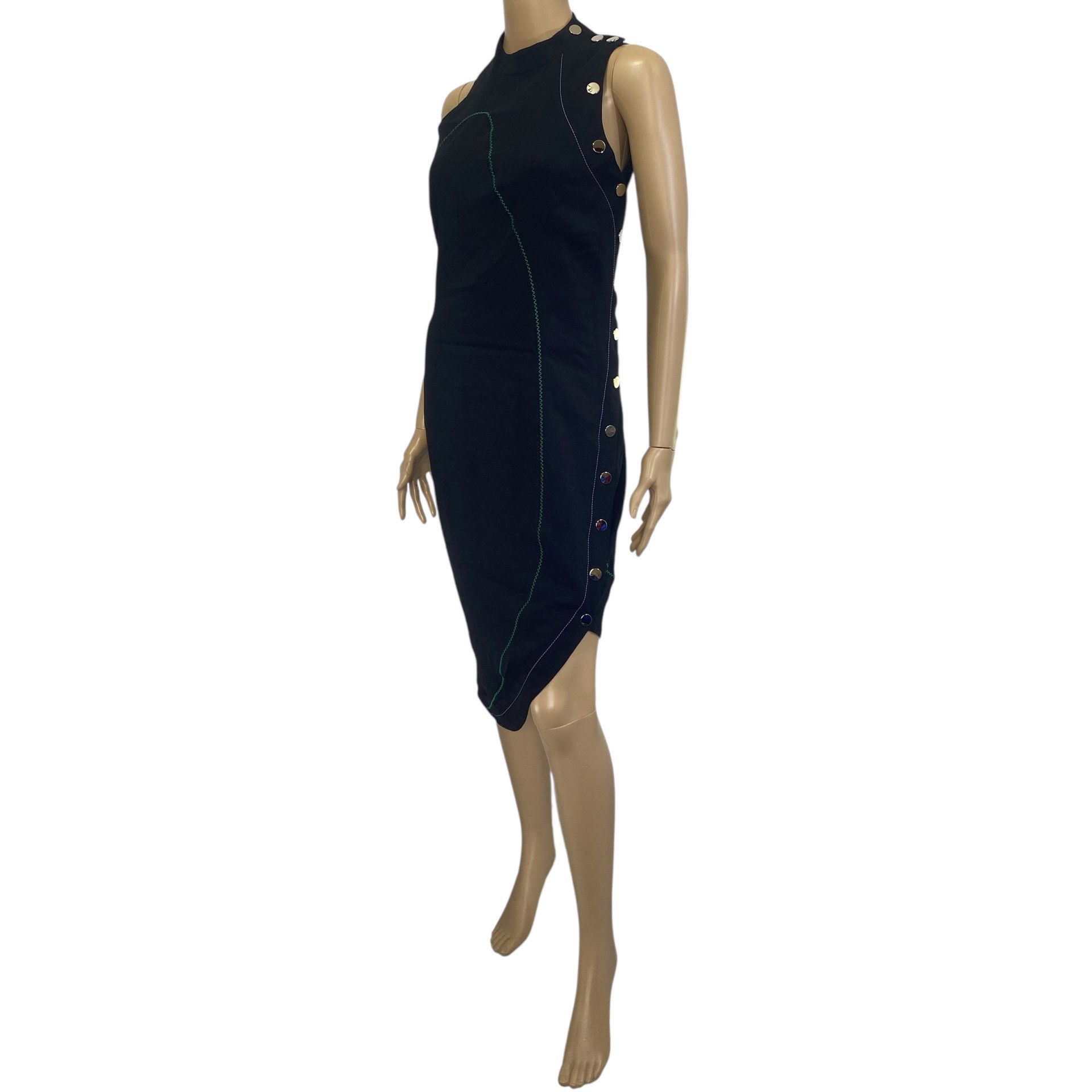 Versace Black Stitch Contrast Asymmetric Midi Dress Size M / US 6-8 / IT 42-44 - 4 Thumbnail