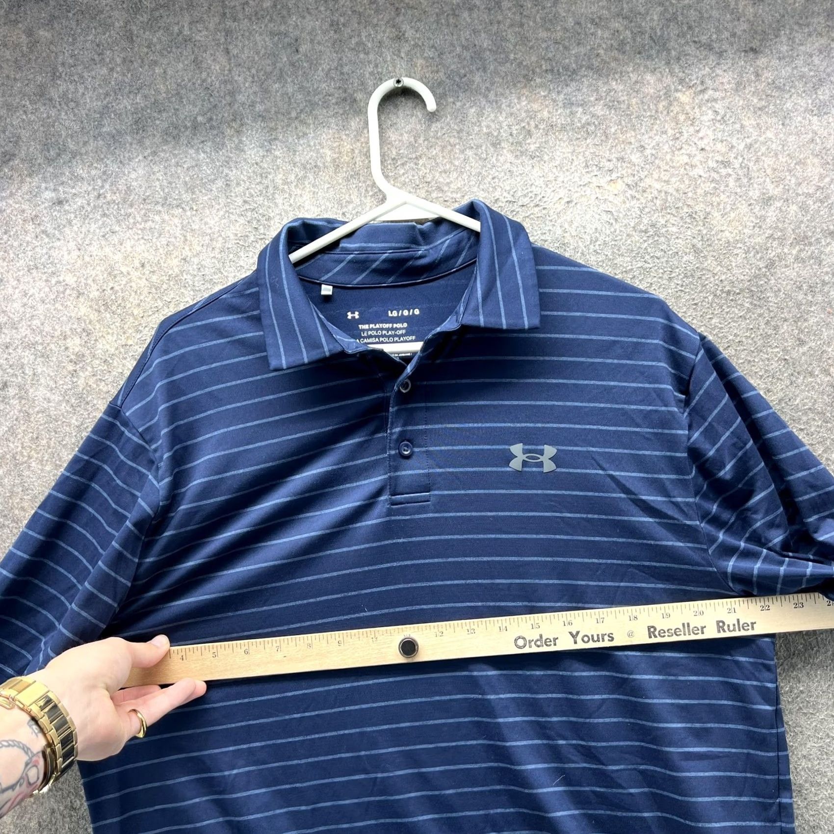Under Armour Under Armour Playoff Polo Shirt Mens Large Blue Stripe Golf Loose Fit Top Size US L / EU 52-54 / 3 - 6 Thumbnail