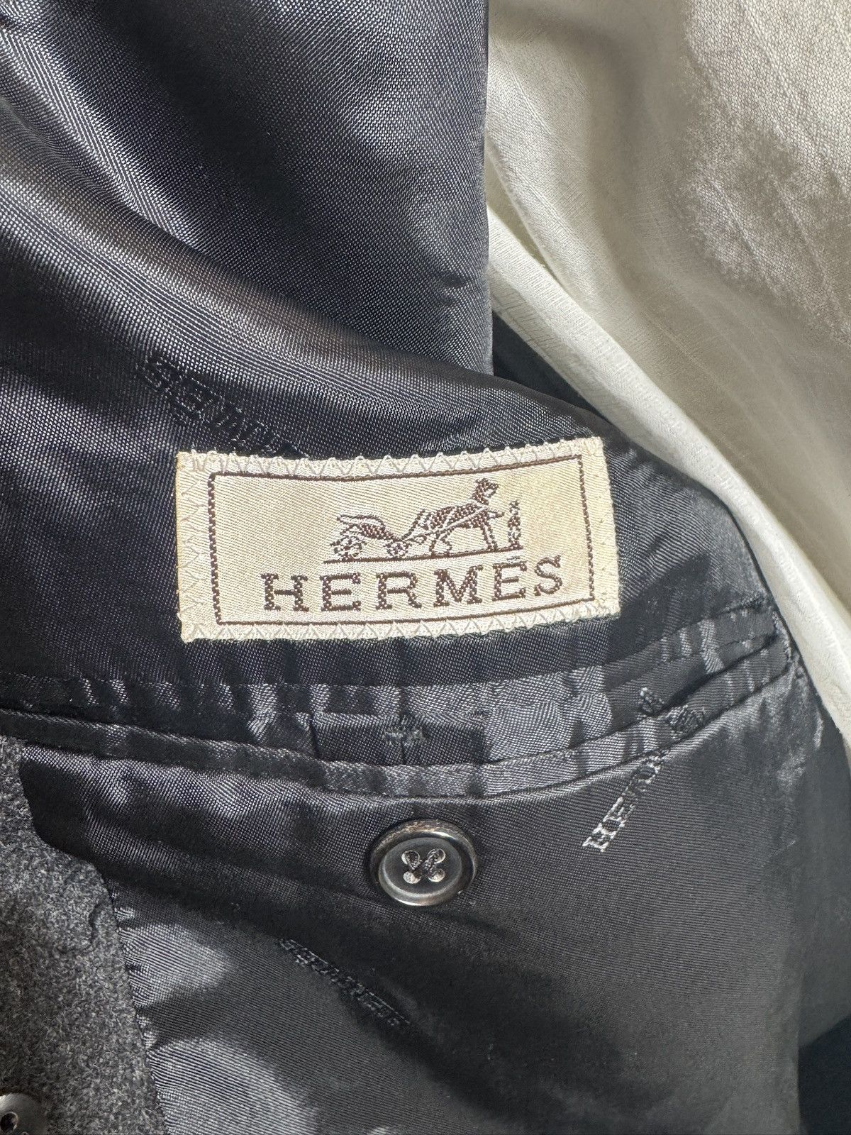 Hermes Hermès Double-Breasted Coat - 120s Wool & Lambskin Leather Size US M / EU 48-50 / 2 - 2 Thumbnail