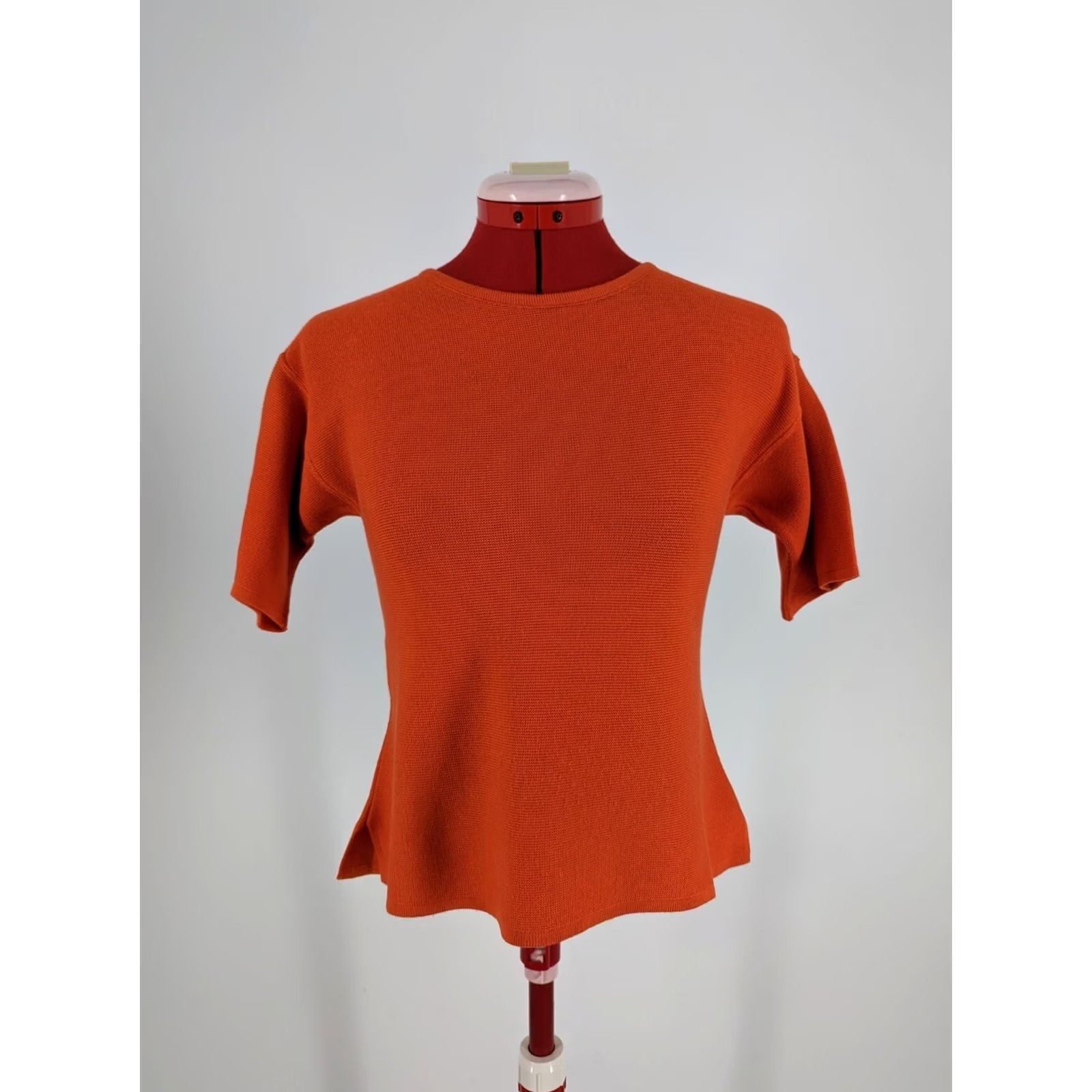 Yves Saint Laurent VINTAGE Yves Saint Laurent Rive Gauche 90s Shirt Blouse - Orange Red Knit Cotton SS Top Women 38 Size XS / US 0-2 / IT 36-38 - 2 Thumbnail