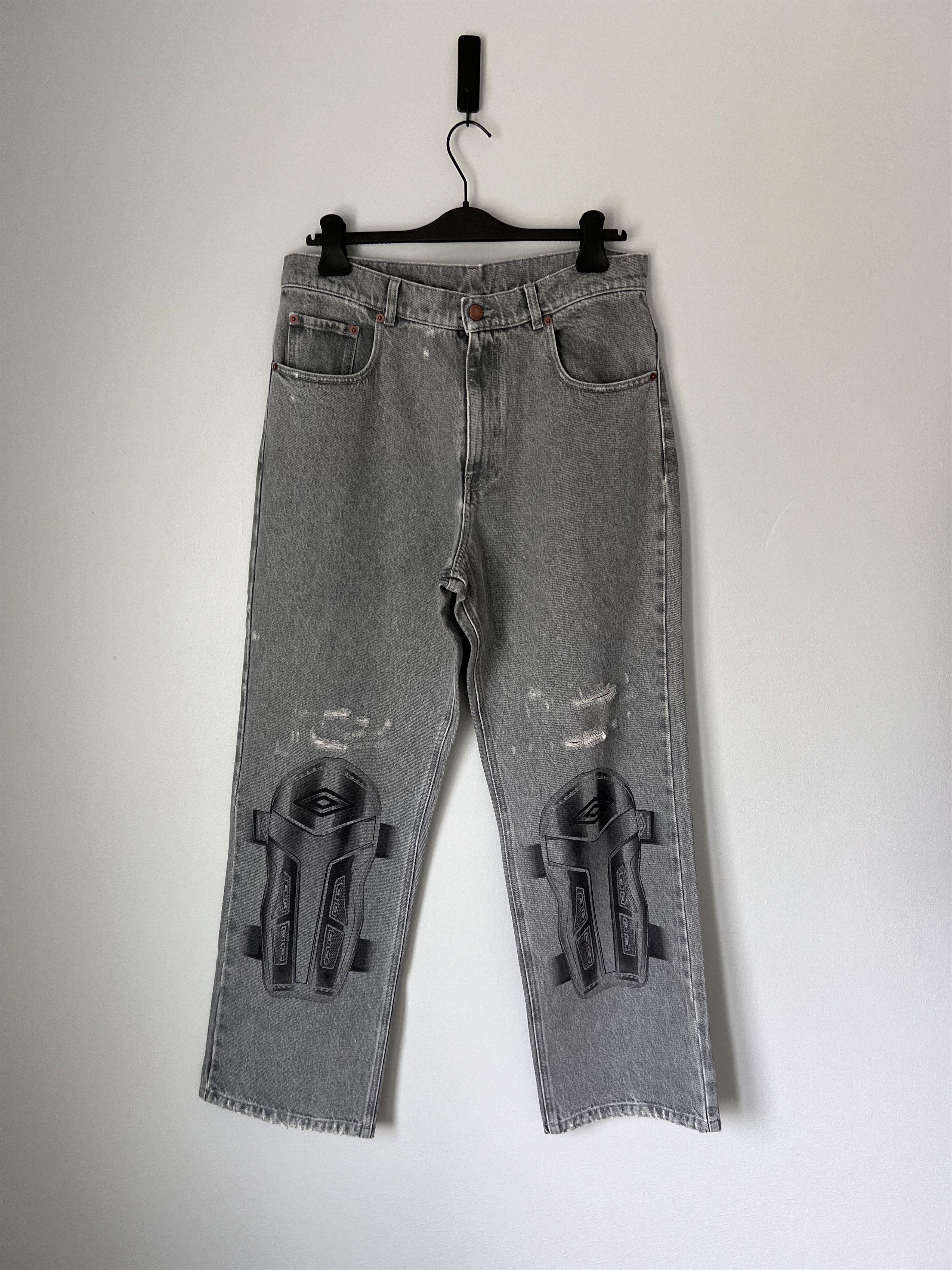 image of Slam Jam Penalty Culture Lasered Logo Jeans In Grey, Men's (Size 34)
