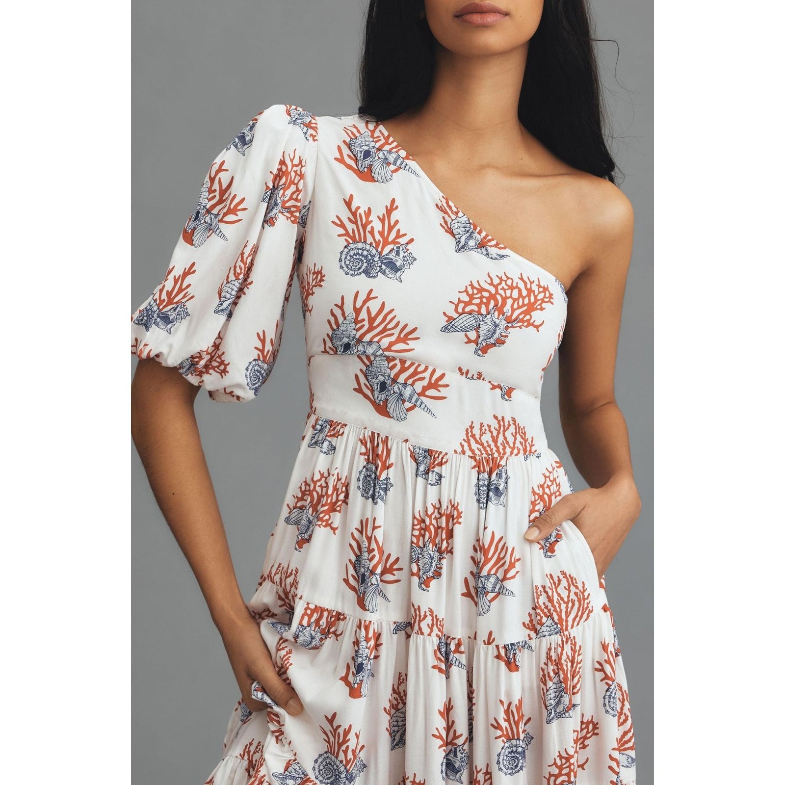 Anthropologie New Priya Israni Puff One-Shoulder Belted Maxi Dress XXSP Size XXS / US 00 / IT 34 - 2 Thumbnail
