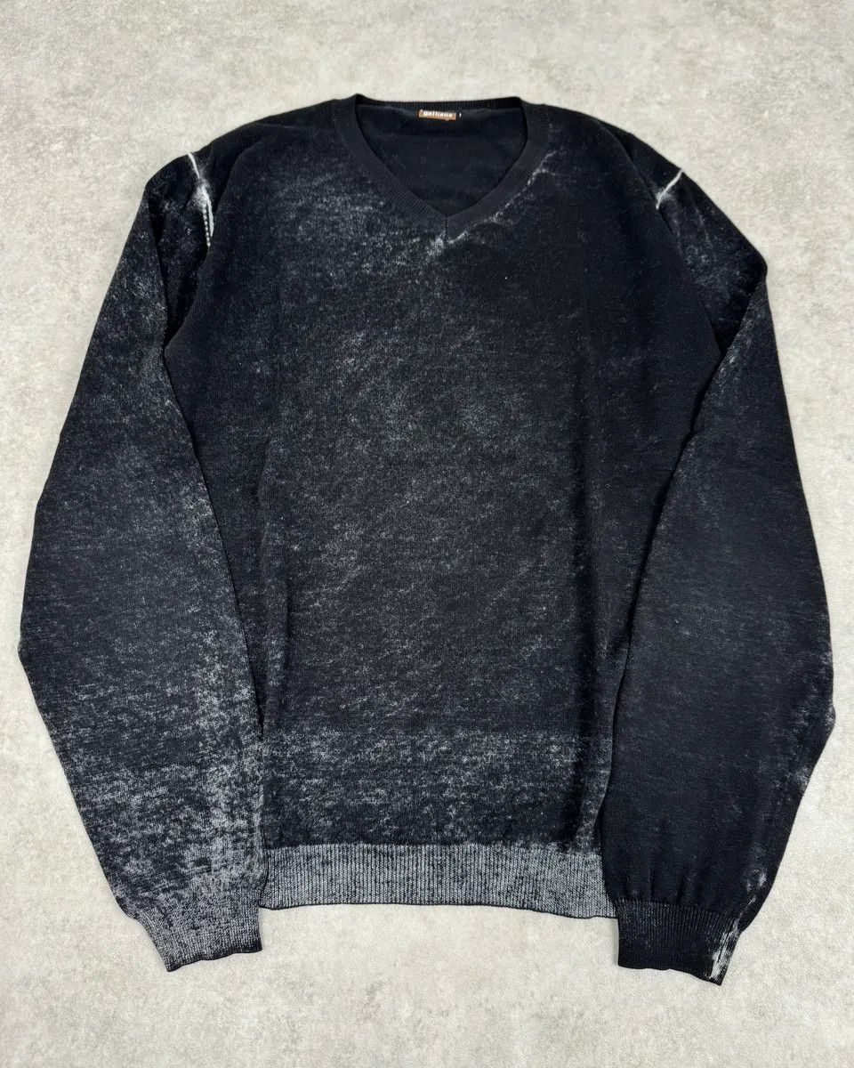 John Galliano 2010s John Galliano Black Eroded White Irregular V Neck Sweater Size US M / EU 48-50 / 2 - 1 Thumbnail