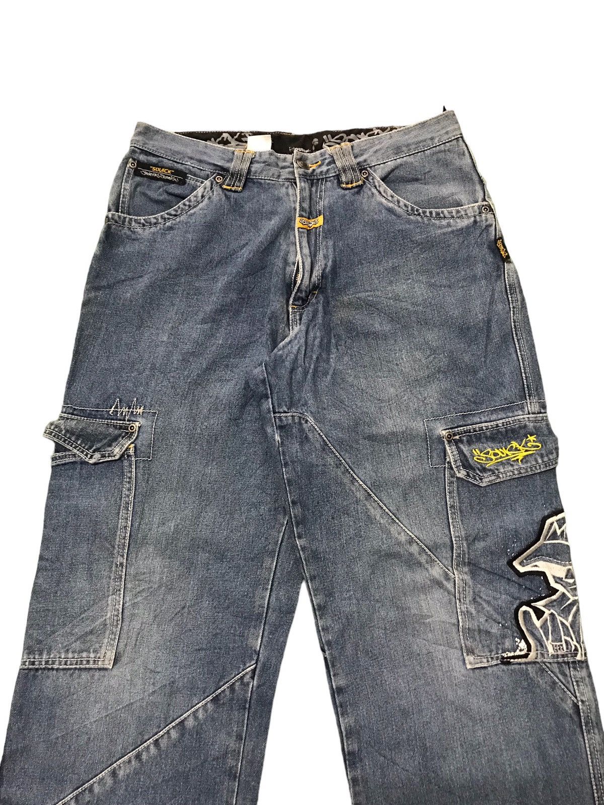 Japanese Brand JNCO Souick Embroidered Baggy Skateboard Denim Jeans Size US 33 - 2 Thumbnail