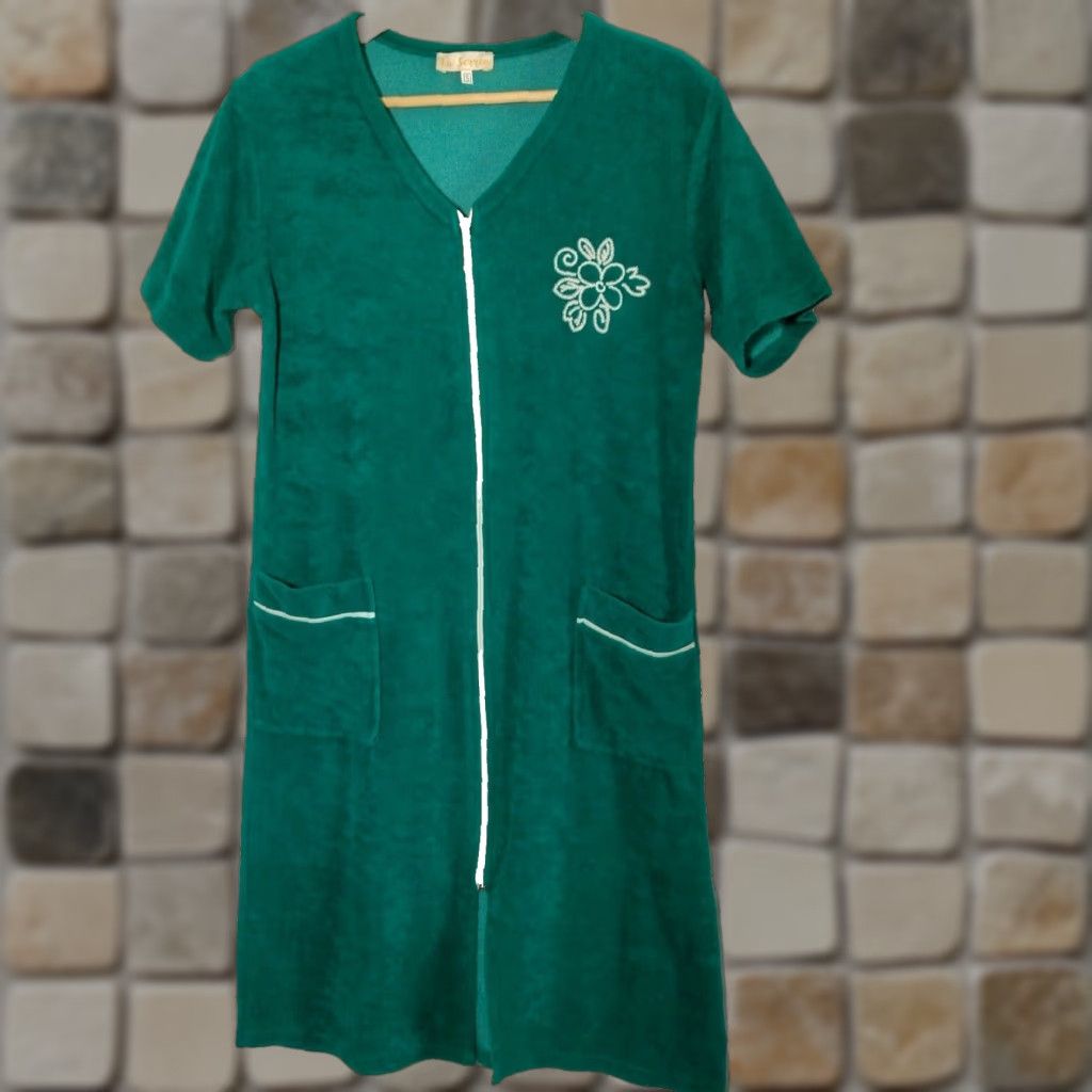 Vintage VINTAGE La Serren Women’s Cover Up Dress Swimwear Bathrobe Jade Green Cotton Blend 90s Pool Beach Size S / US 4 / IT 40 - 1 Thumbnail
