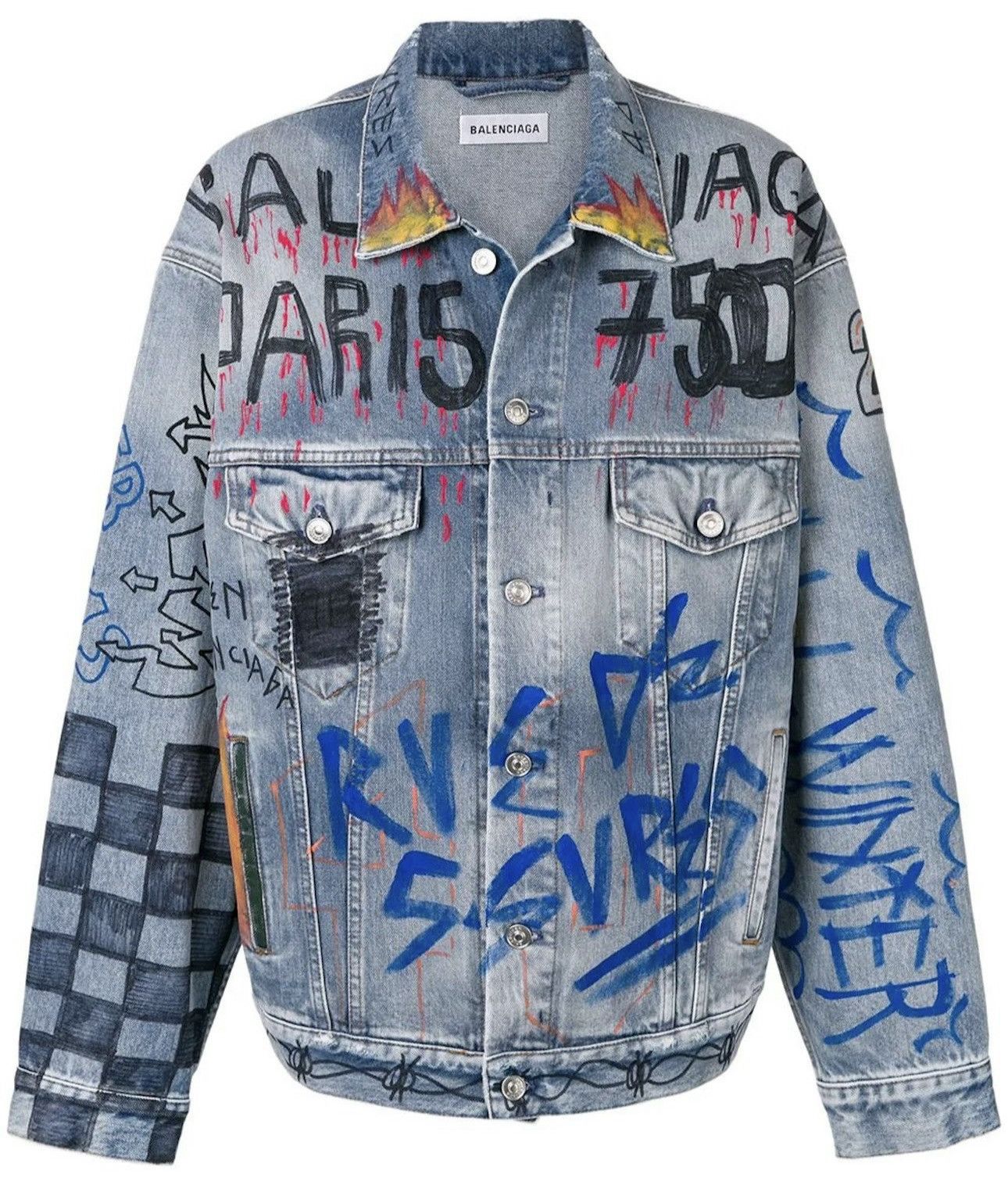 image of Balenciaga Graffiti Oversized Denim Jacket, Men's (Size XS)