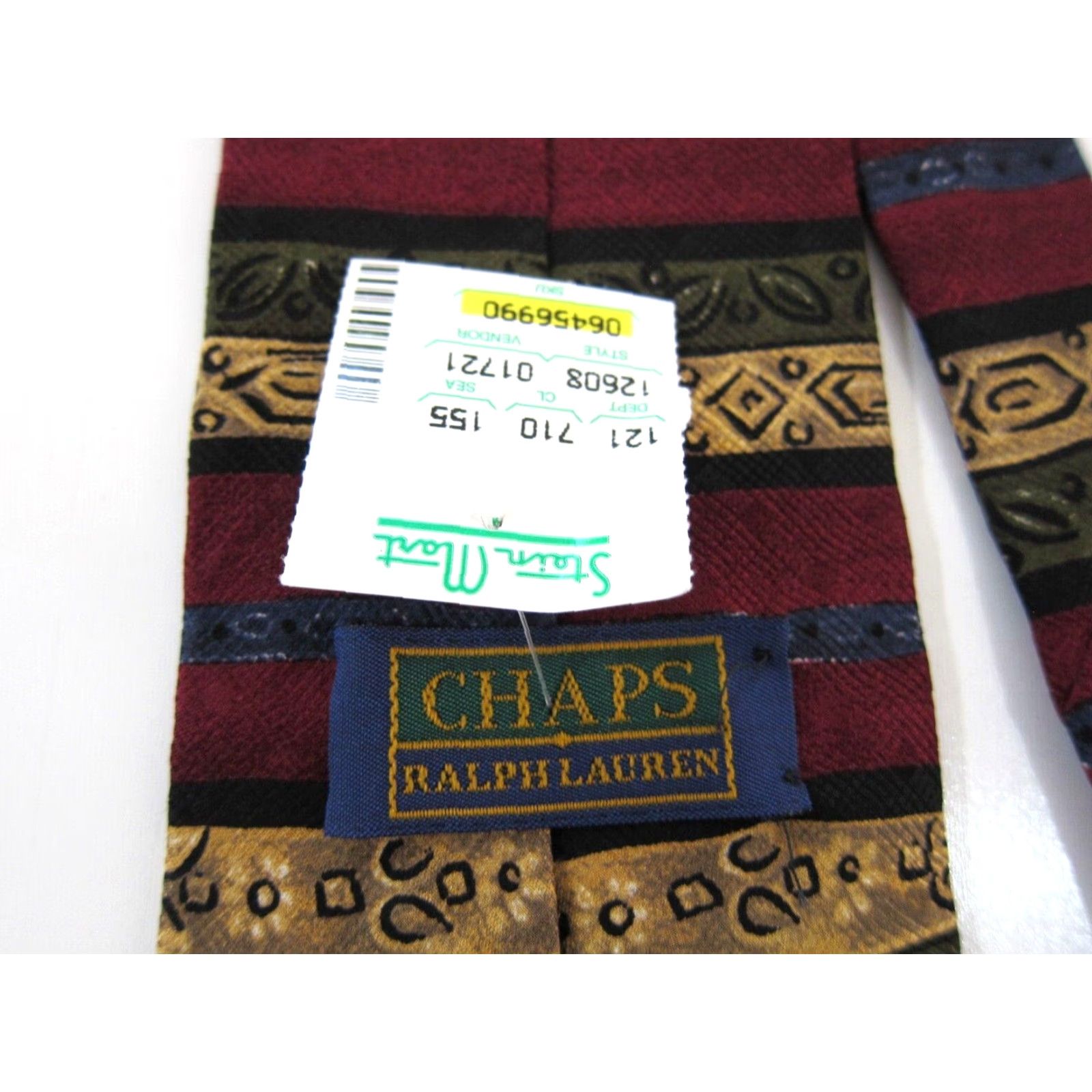 Ralph Lauren NWT Ralph Lauren Chaps Silk Tie Geometric Abstract Red Blue Brown 70s 80s 90s Vintage Unisex 4" Wide 55" Length Made in USA Mens Womens Boys Girls Size ONE SIZE - 6 Thumbnail