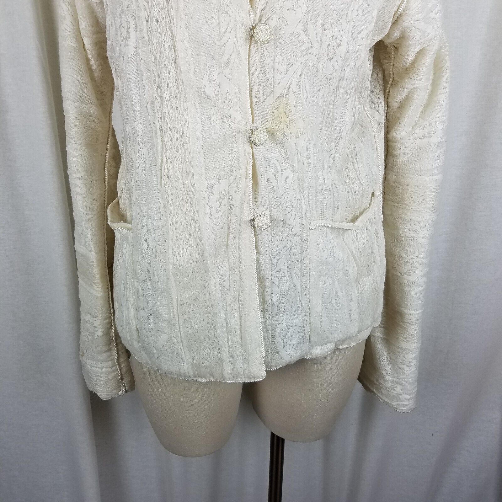 Vintage Vtg Reversible Knit Lace 50s Hooded Cardigan Sweater Jacket Size M / US 6-8 / IT 42-44 - 3 Thumbnail
