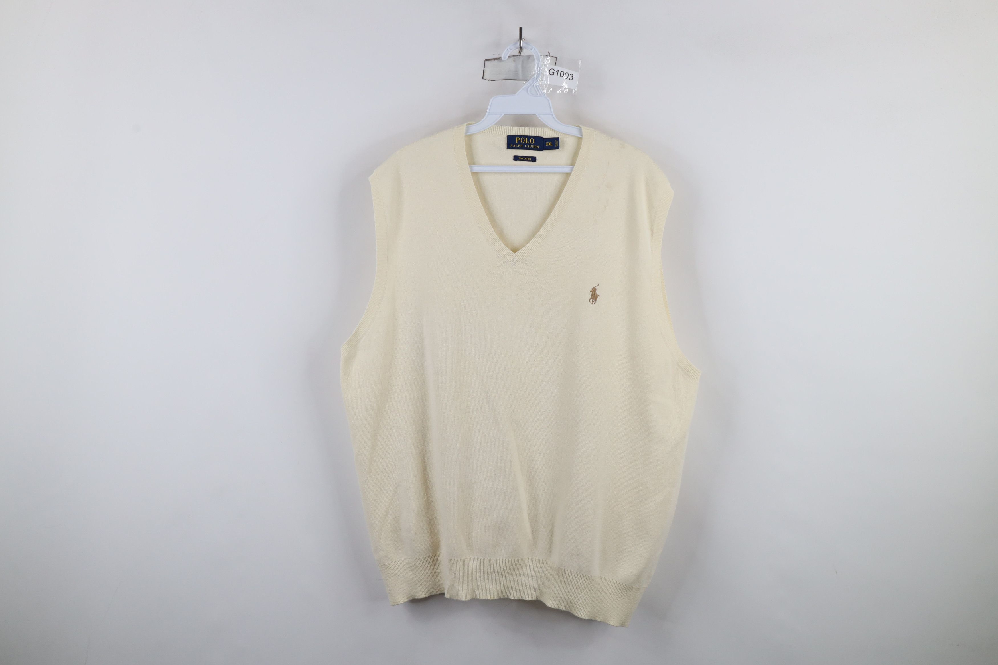 Ralph Lauren × Vintage Vintage Ralph Lauren Pima Cotton Knit Sweater Vest Cream Size US XXL / EU 58 / 5 - 1 Thumbnail