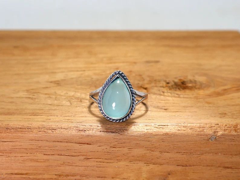 Handmade Handmade Teardrop Aqua Chalcedony Ring: 925 Silver Jewelry Size ONE SIZE - 2 Thumbnail