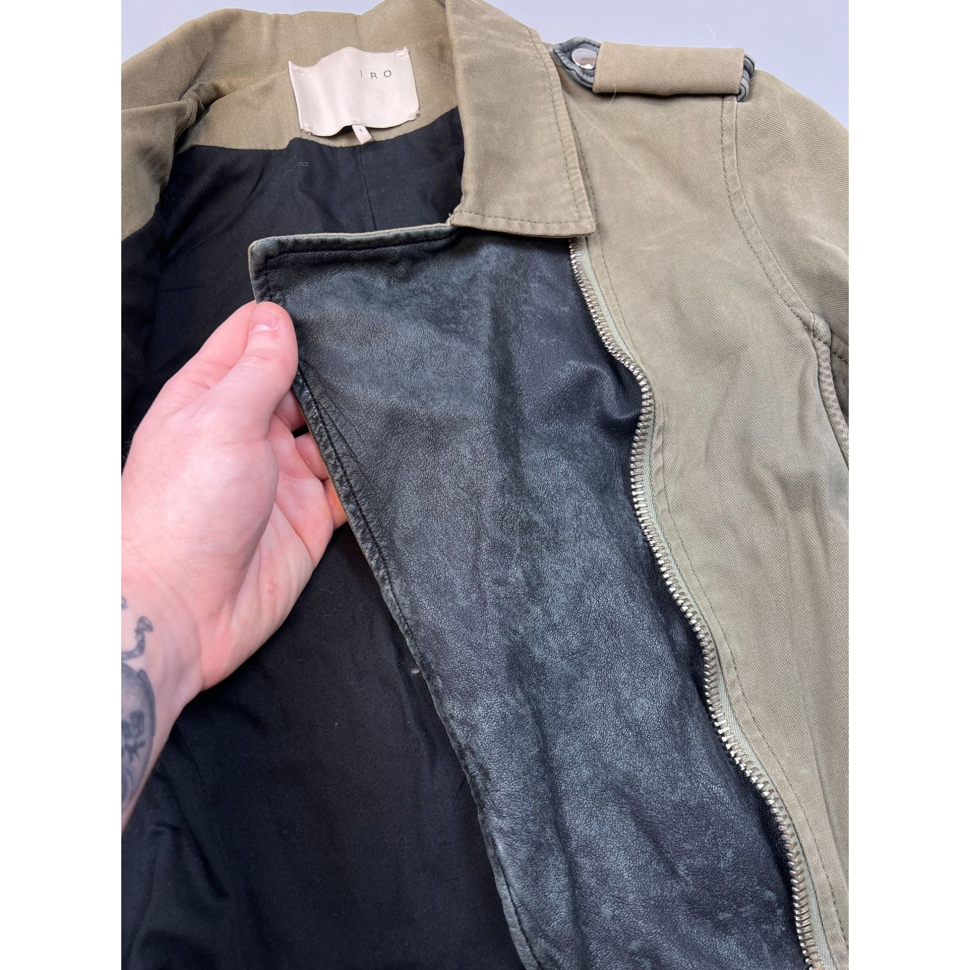 Iro Iro Cotton Biker Jacket With Leather Elements (Y0686) Size S / US 4 / IT 40 - 9 Thumbnail