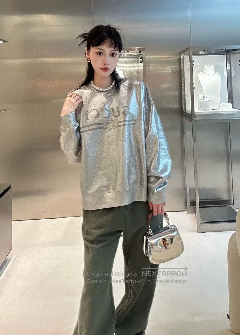 Gucci Gucci Silver long-sleeved sweatshirt Size US M / EU 48-50 / 2 - 7 Thumbnail