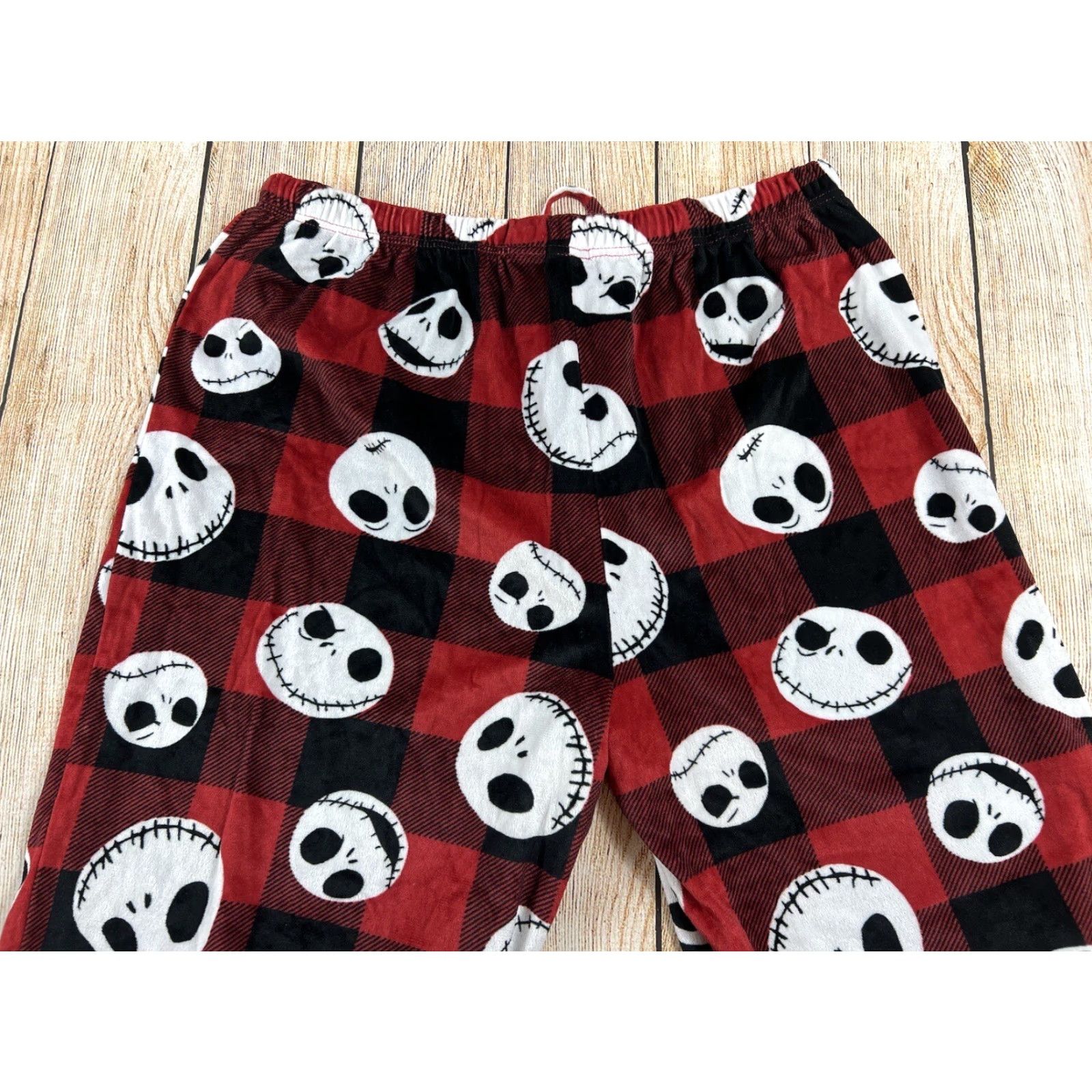 Vintage The Nightmare Before Christmas Pajama Pants Womens XL Fleece Red Black Plaid Christmas Sleepwear Size 40" / US 18 - 4 Thumbnail