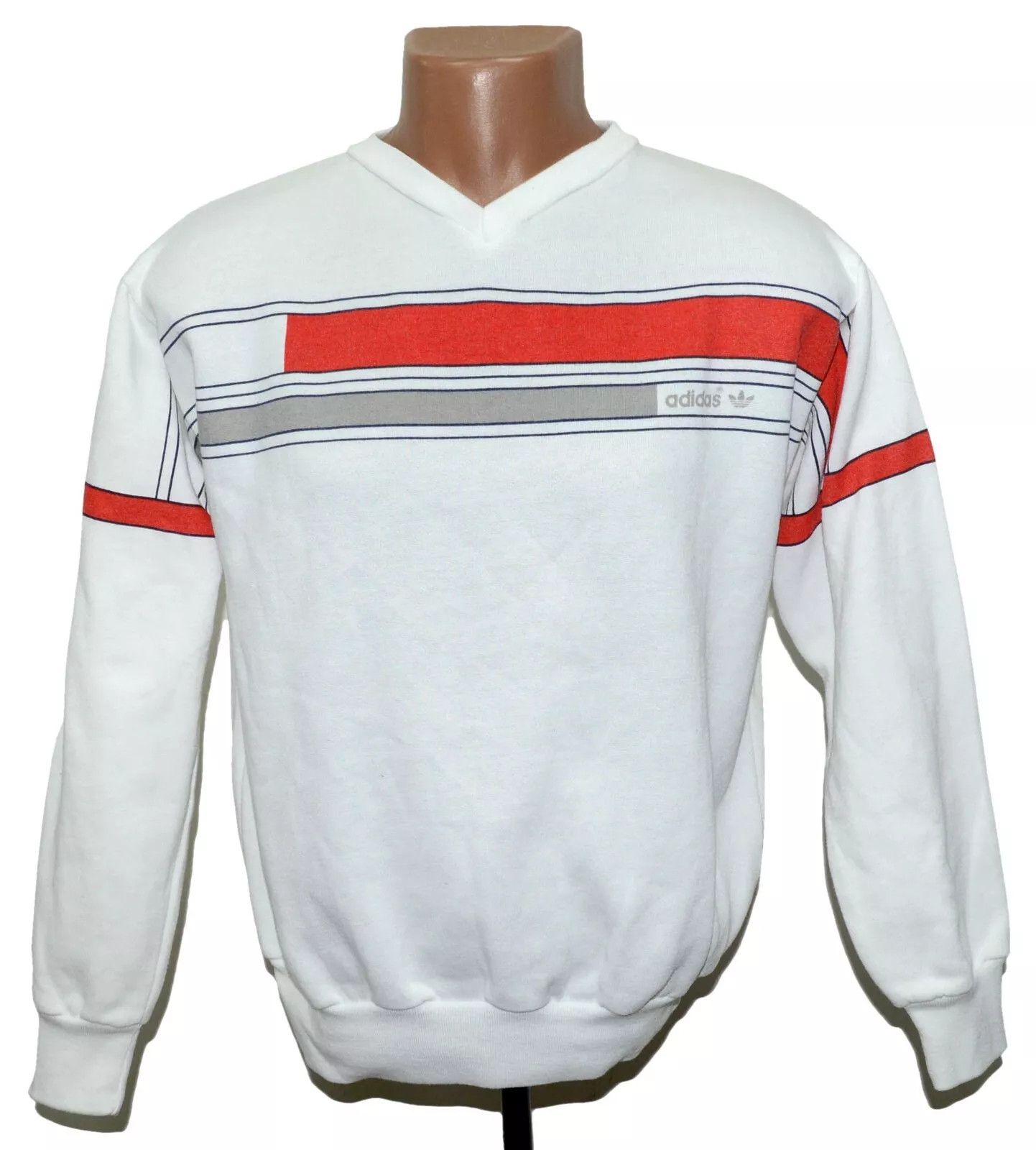 ADIDAS 1980'S WHITE FOOTBALL SWEAT TOP JERSEY SIZE S ADULT