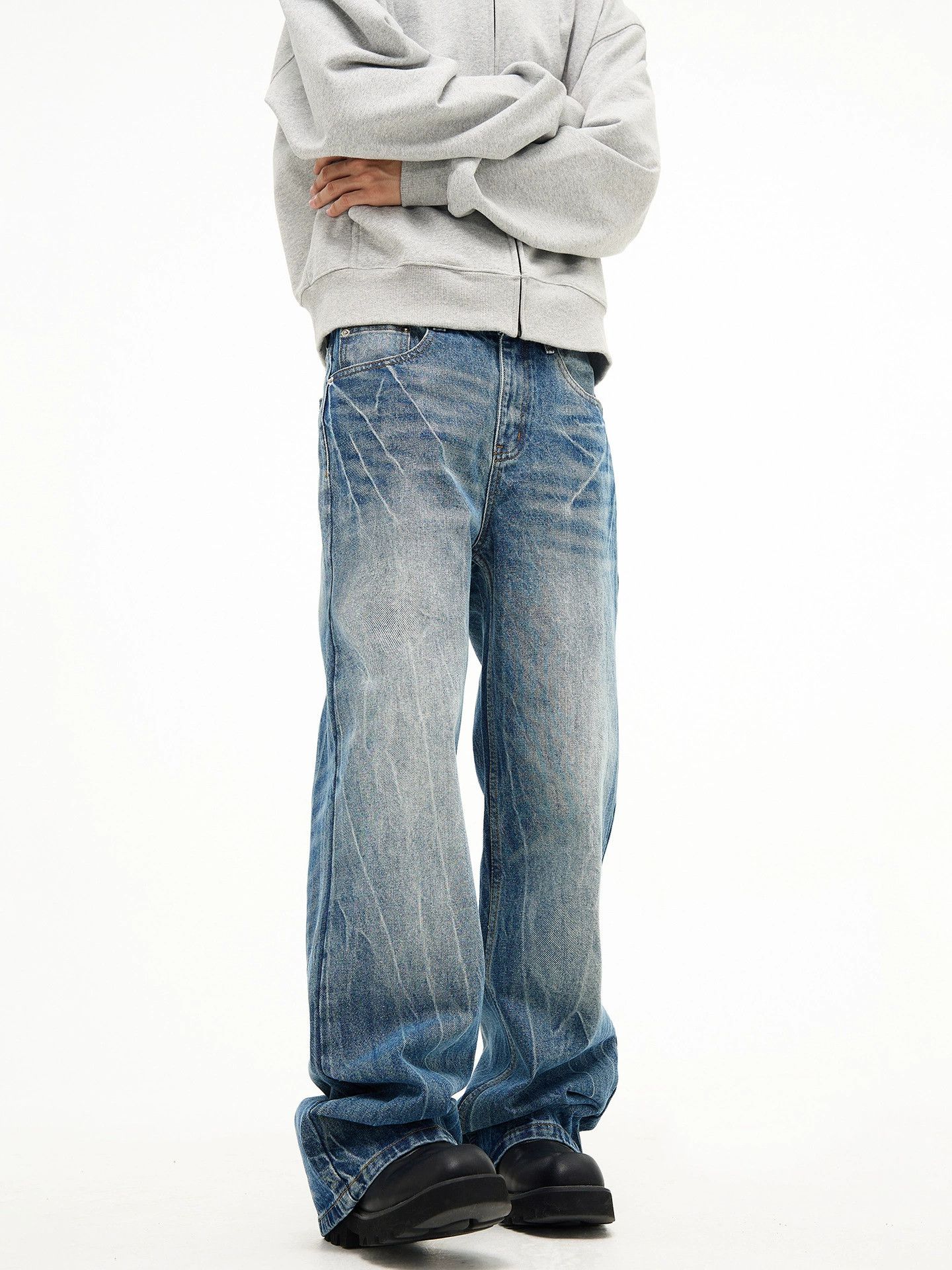 Jean Men's retro cleanfit straight flared lightning washed jeans Size US 32 / EU 48 - 3 Thumbnail