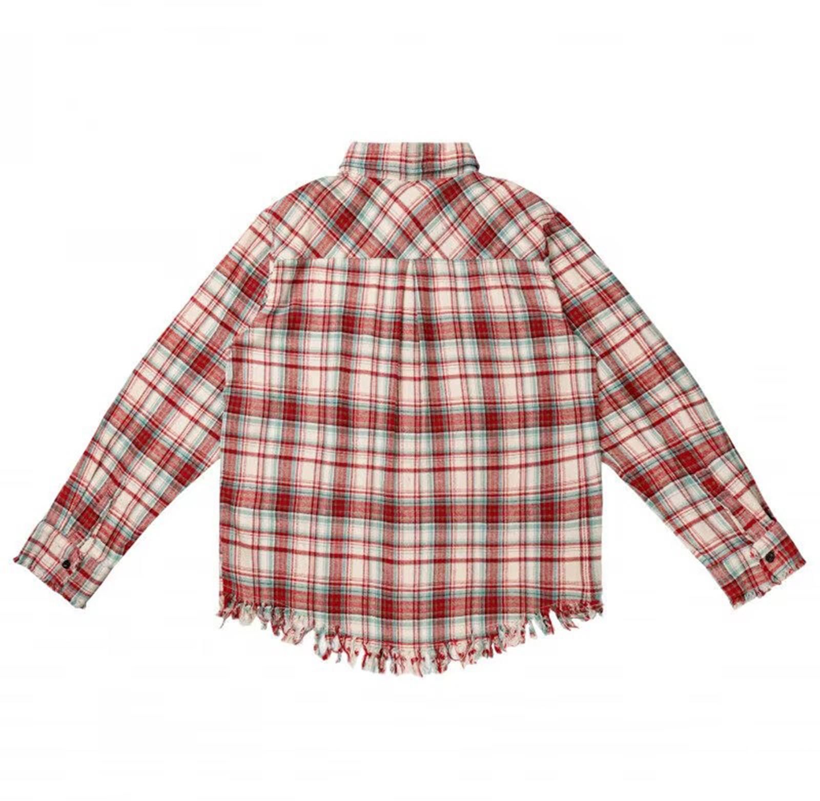 Japanese Brand Red Plaid Frayed Hem Casual Shirt, Long Sleeve Shirt Size US M / EU 48-50 / 2 - 2 Thumbnail