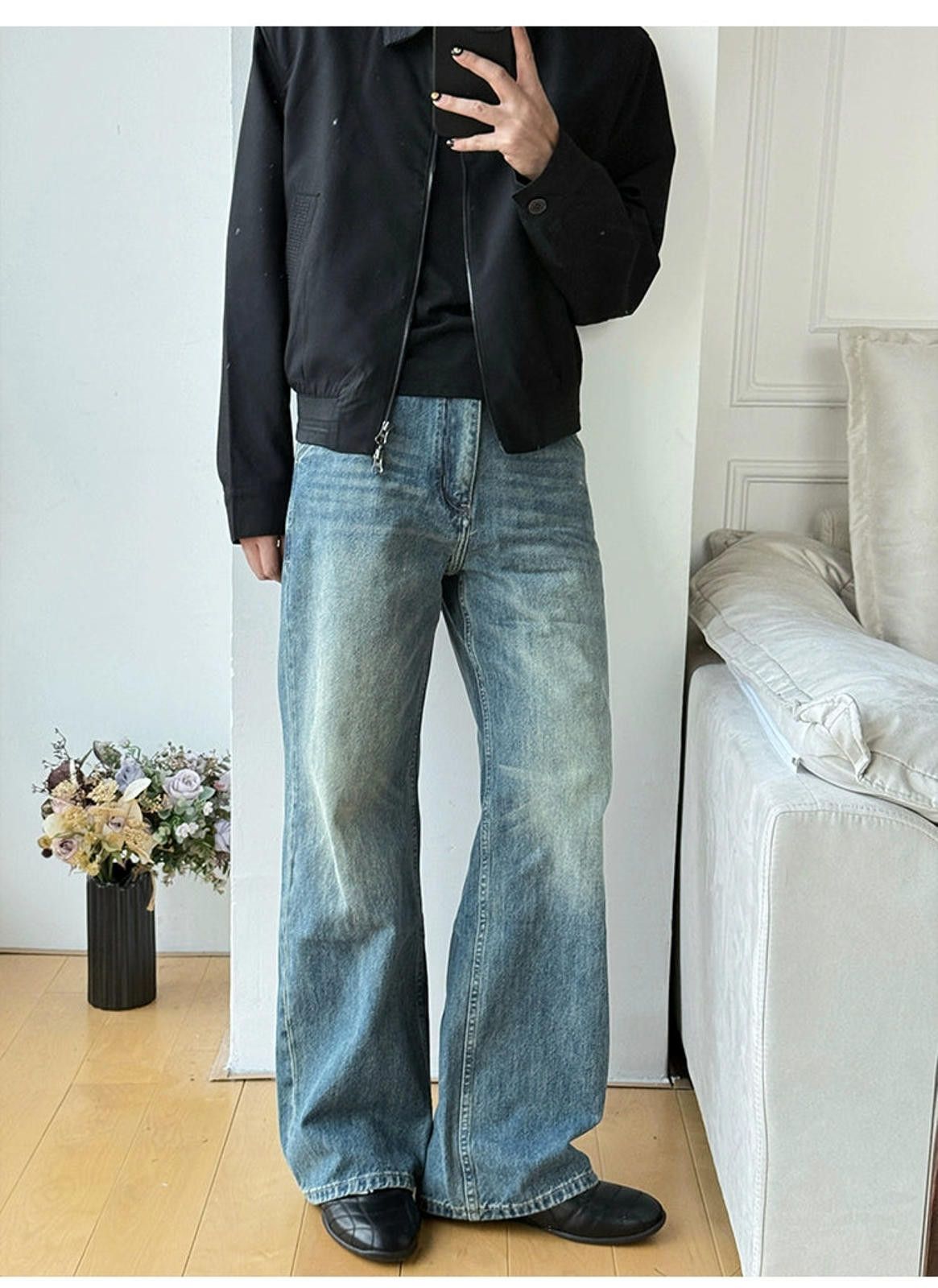Vintage Blue Wide Leg Denim Jeans, Straight Fit Men's Jeans Size US 30 / EU 46 - 1 Thumbnail