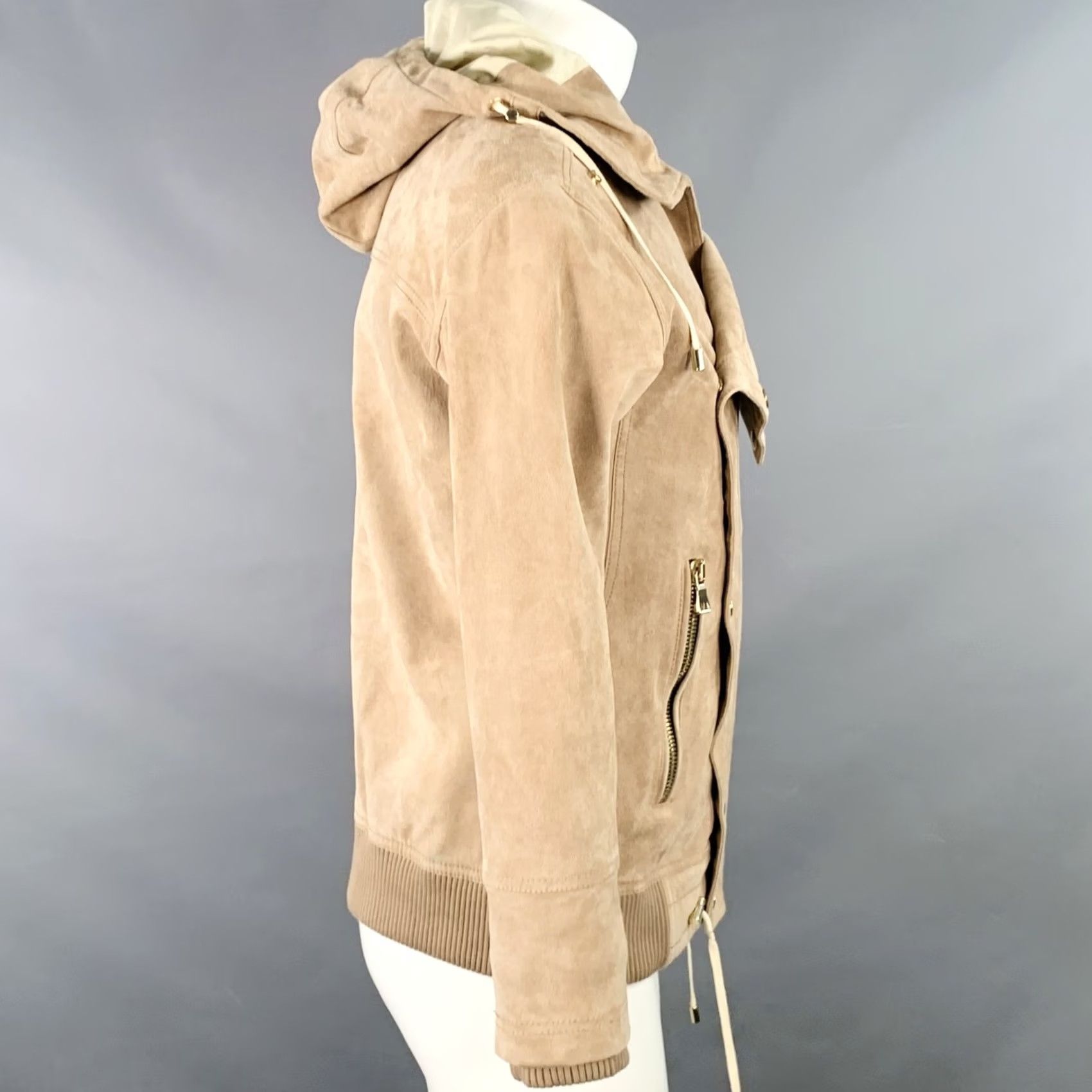 Balmain BALMAIN Suede Jacket Size S Beige Calfskin Hooded Asymmetrical Snaps SS16 Size US S / EU 44-46 / 1 - 4 Thumbnail