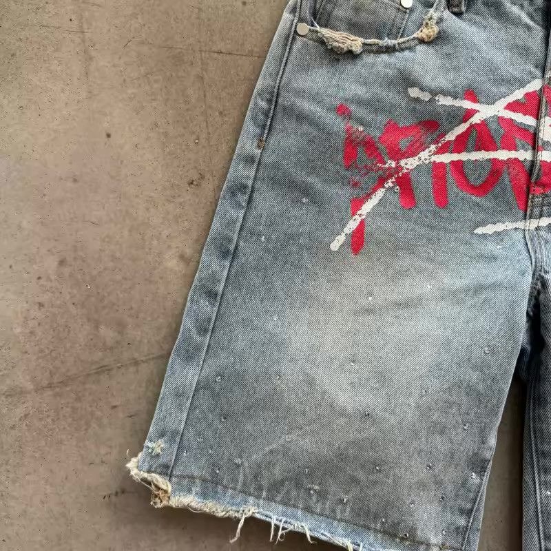 Other Y2K Graffiti Jorts Rhinestone Distressed Unisex Size US 32 / EU 48 - 2 Thumbnail