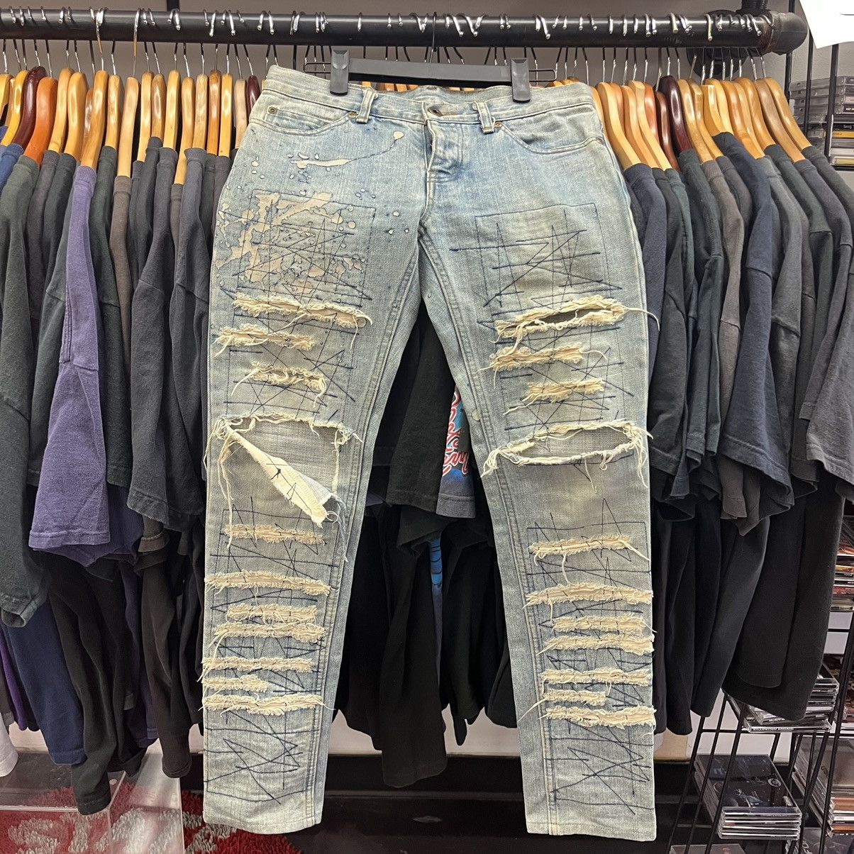 Hysteric Glamour Hysterics Glamour Cross Stitch Distressed Japan Denim Pants Size US 29 - 1 Thumbnail